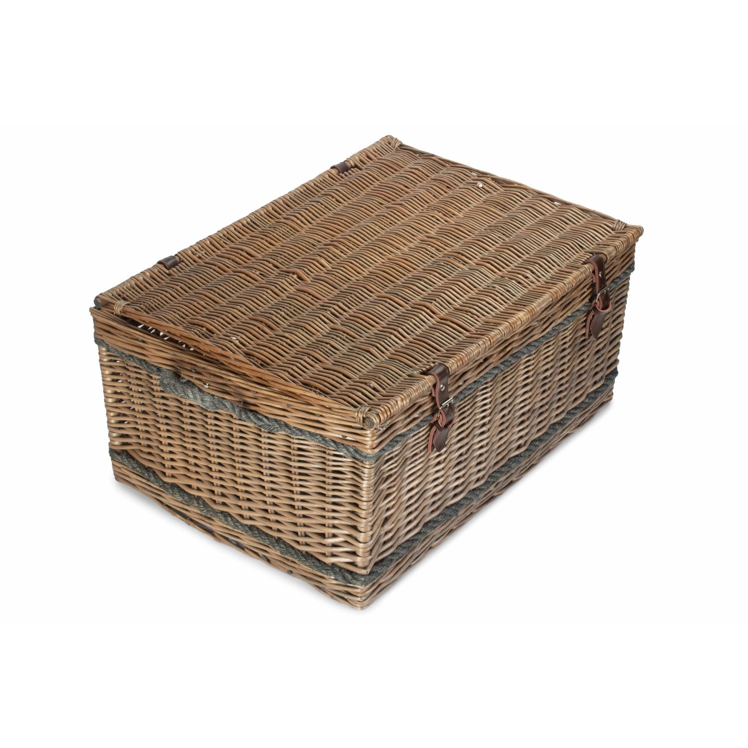 28 Inch Antique Wash Willow Rope Handled Hamper Trunk - REGN