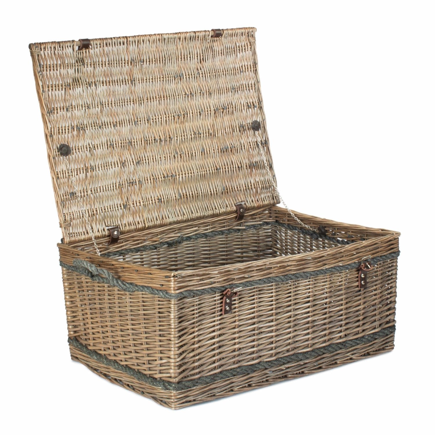 28 Inch Antique Wash Willow Rope Handled Hamper Trunk - REGN