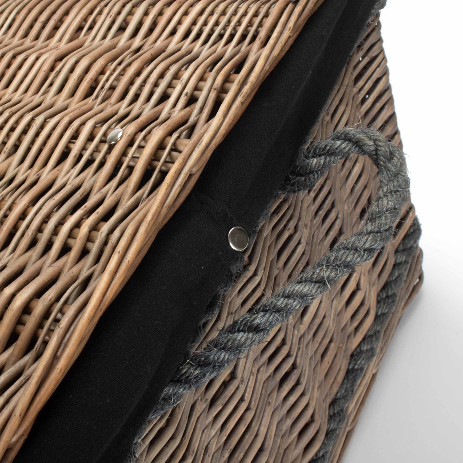 28 Inch Antique Wash Willow Rope Handled Hamper Trunk with Black Lining - REGN