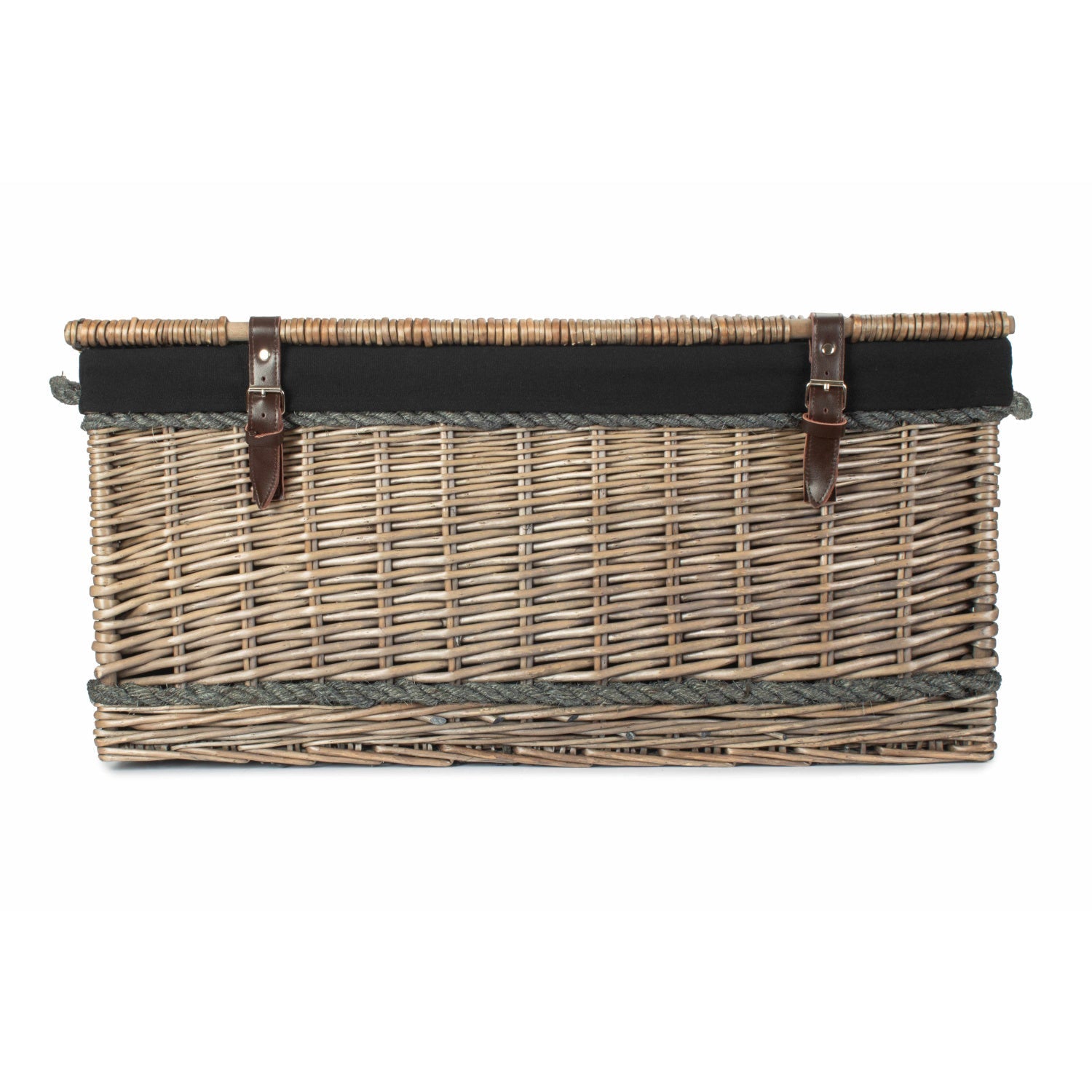 28 Inch Antique Wash Willow Rope Handled Hamper Trunk with Black Lining - REGN