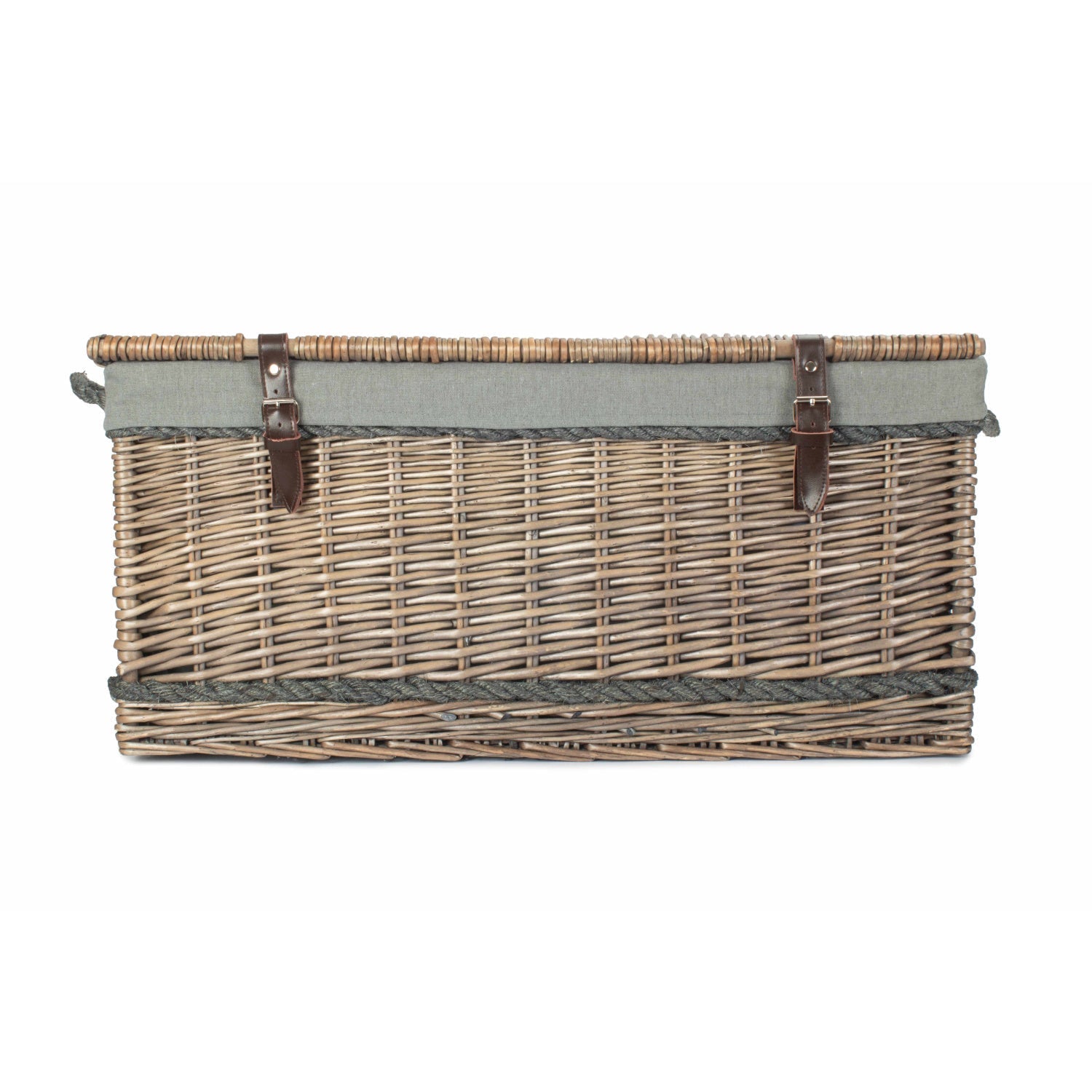 28 Inch Antique Wash Willow Rope Handled Hamper Trunk with Grey Sage Lining - REGN