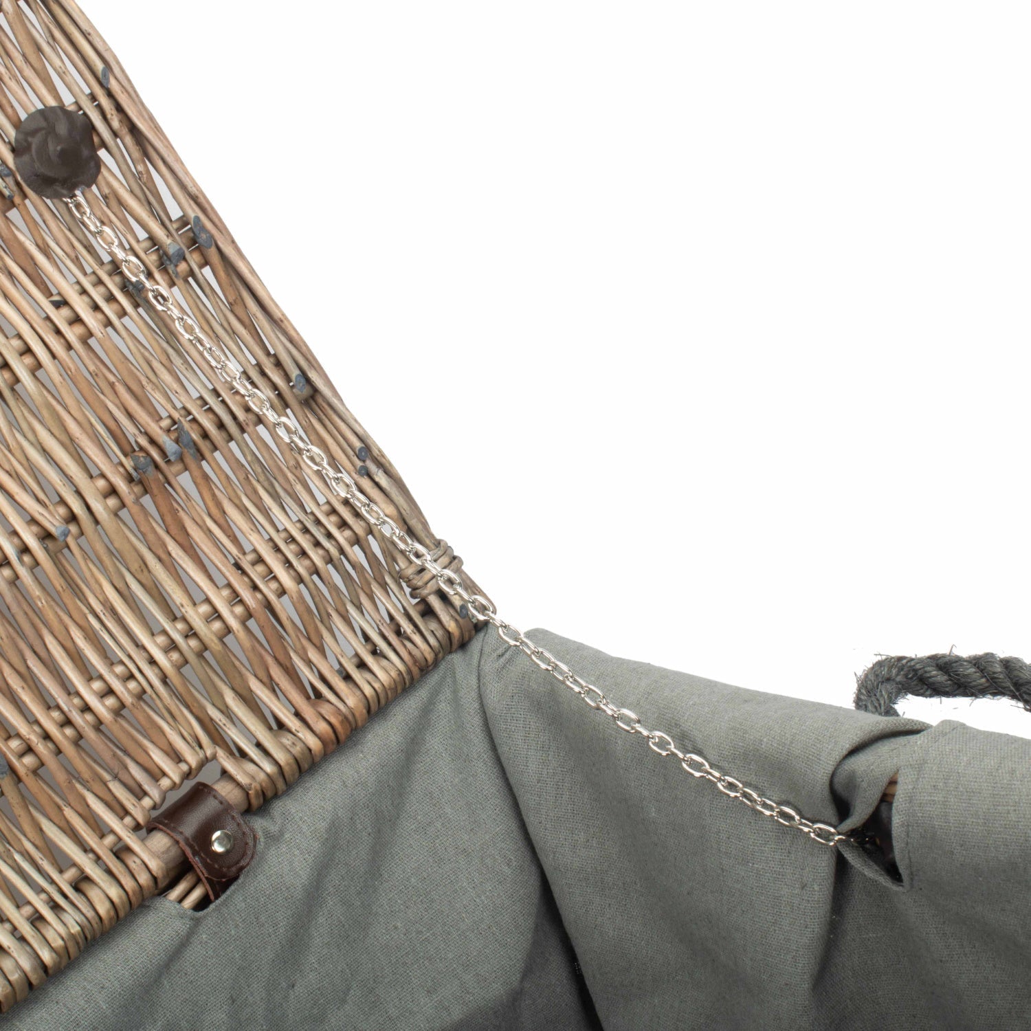 28 Inch Antique Wash Willow Rope Handled Hamper Trunk with Grey Sage Lining - REGN