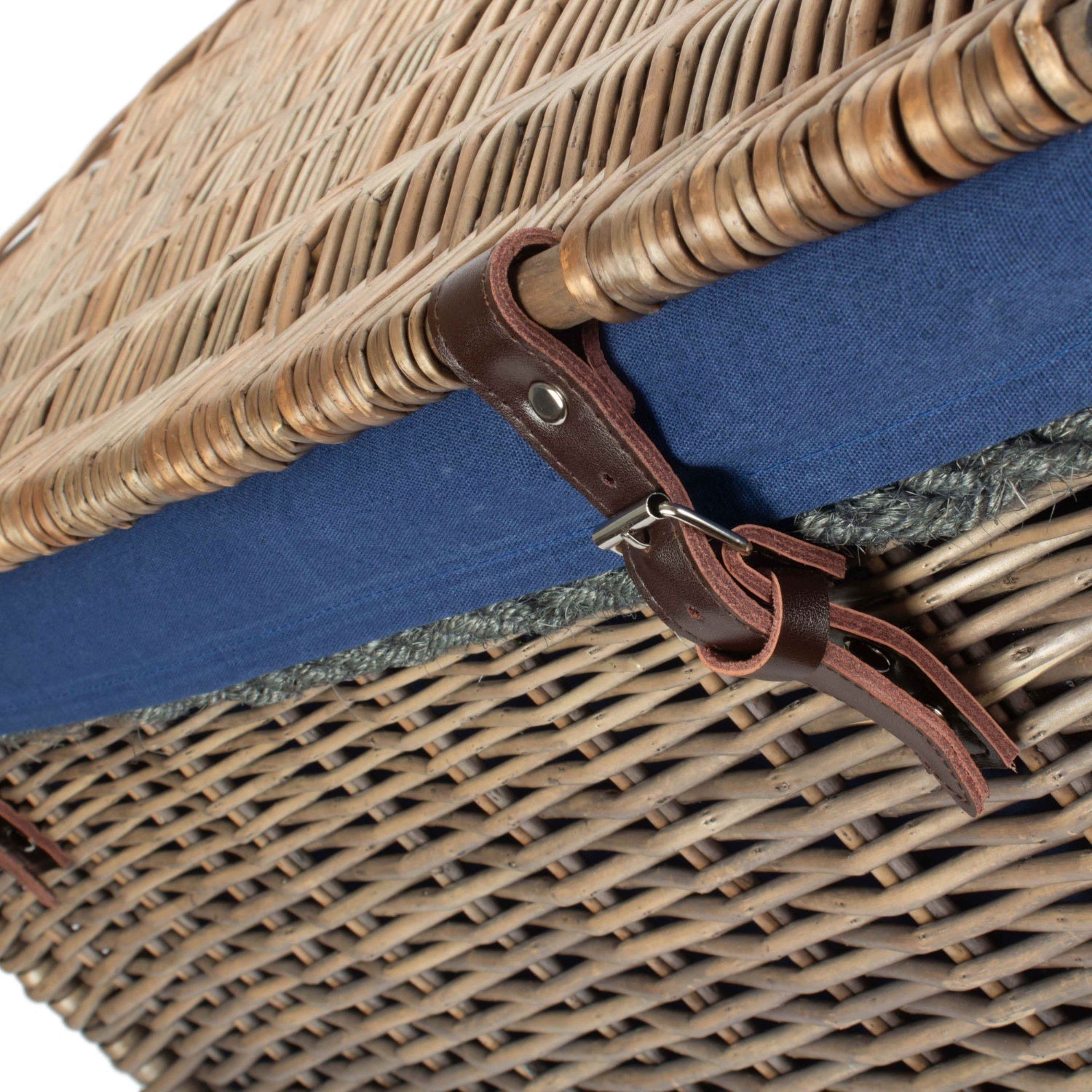 28 Inch Antique Wash Willow Rope Handled Hamper Trunk with Navy Blue Lining - REGN