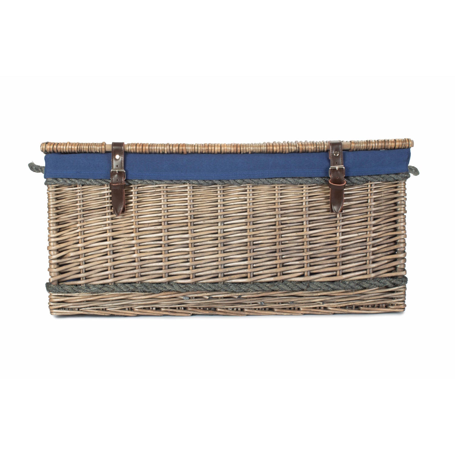 28 Inch Antique Wash Willow Rope Handled Hamper Trunk with Navy Blue Lining - REGN