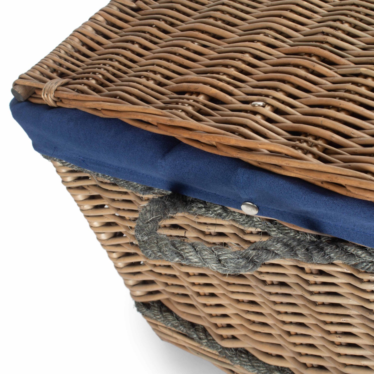 28 Inch Antique Wash Willow Rope Handled Hamper Trunk with Navy Blue Lining - REGN