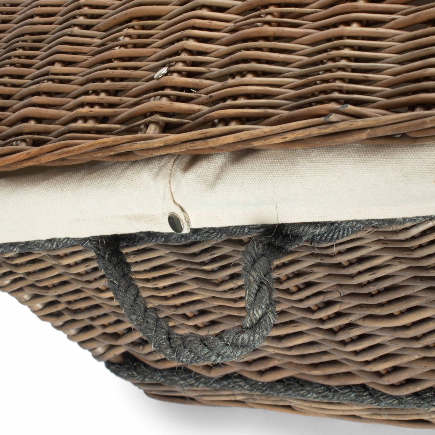 28 Inch Antique Wash Willow Rope Handled Hamper Trunk with White Lining - REGN