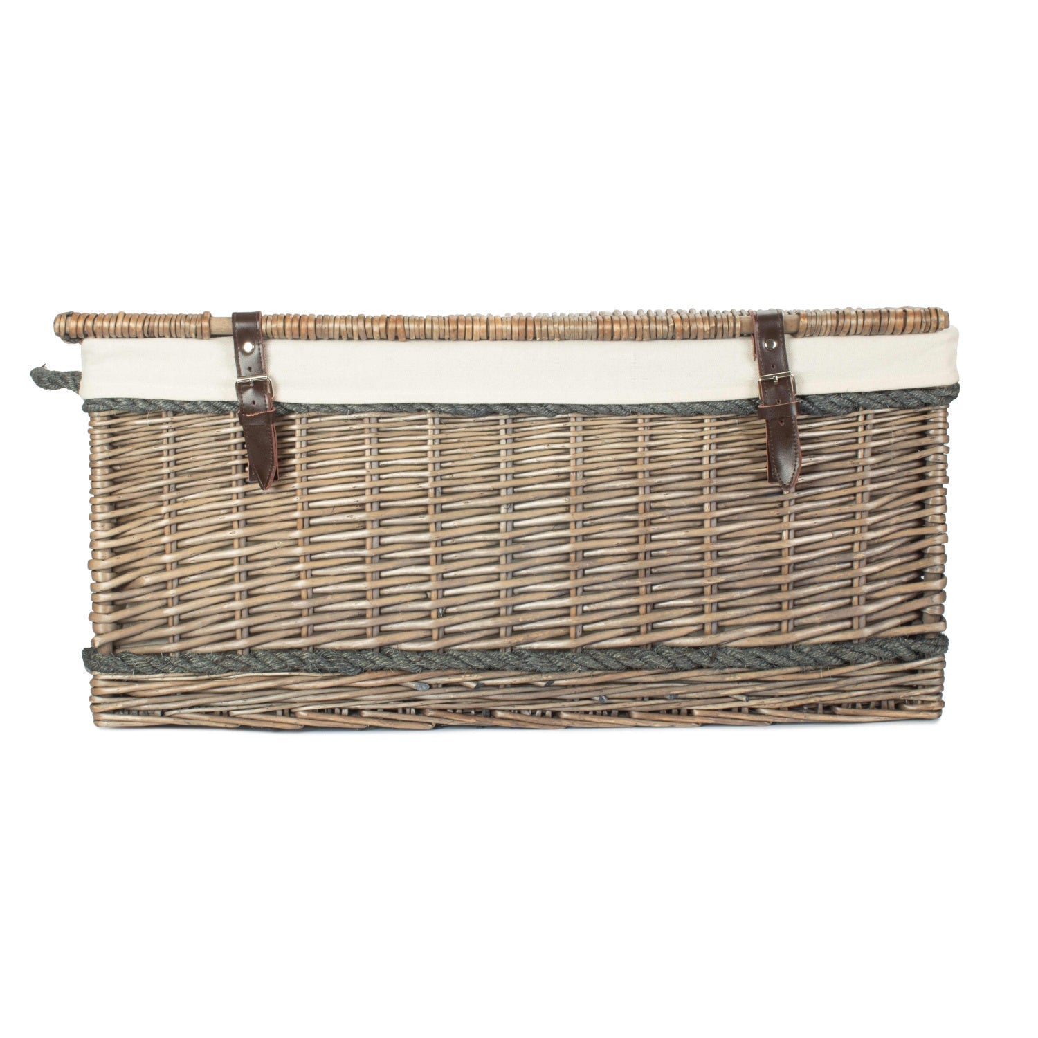 28 Inch Antique Wash Willow Rope Handled Hamper Trunk with White Lining - REGN