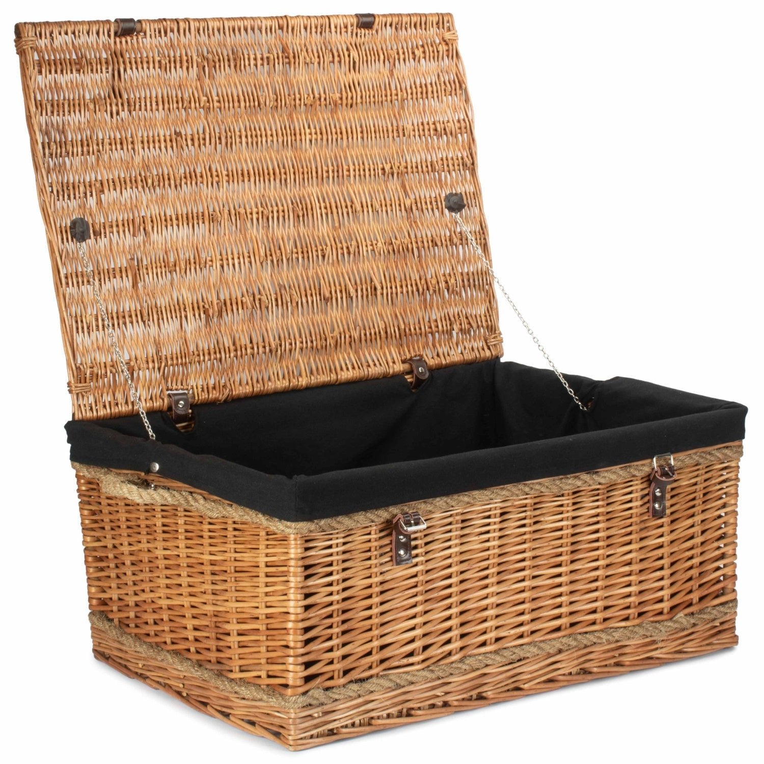 28 Inch Double Steamed Willow Rope Handled Hamper Trunk with Black Lining - REGN