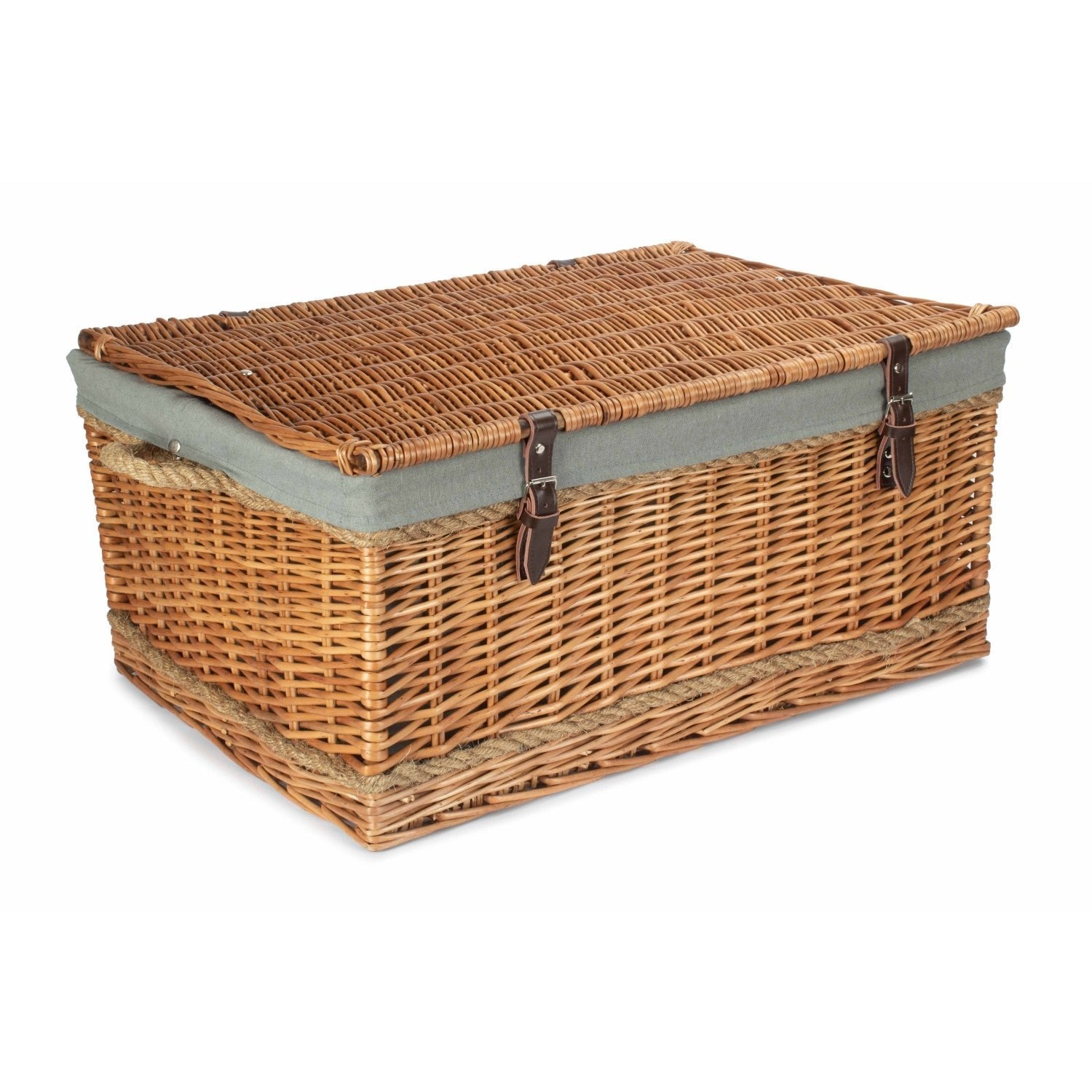 28 Inch Double Steamed Willow Rope Handled Hamper Trunk with Grey Sage Lining - REGN