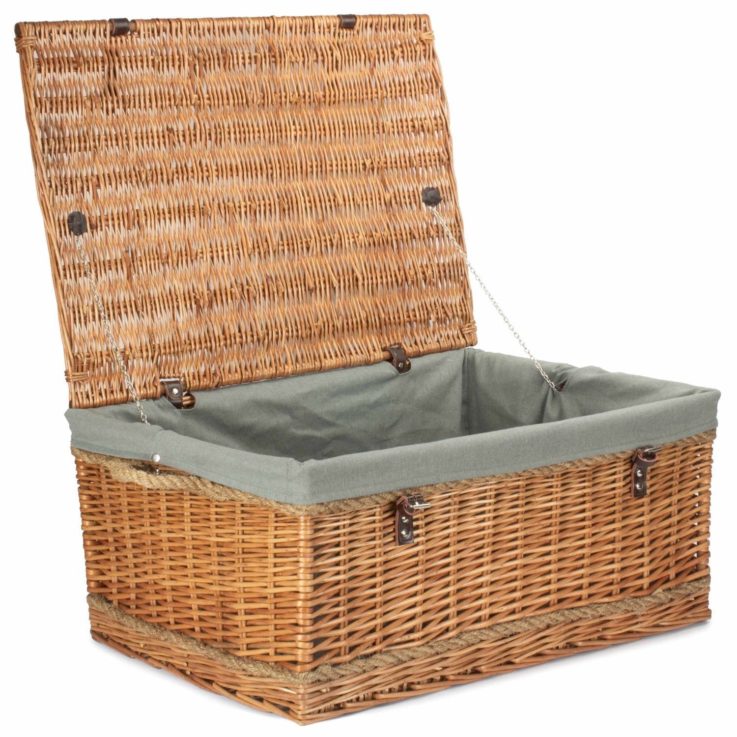 28 Inch Double Steamed Willow Rope Handled Hamper Trunk with Grey Sage Lining - REGN