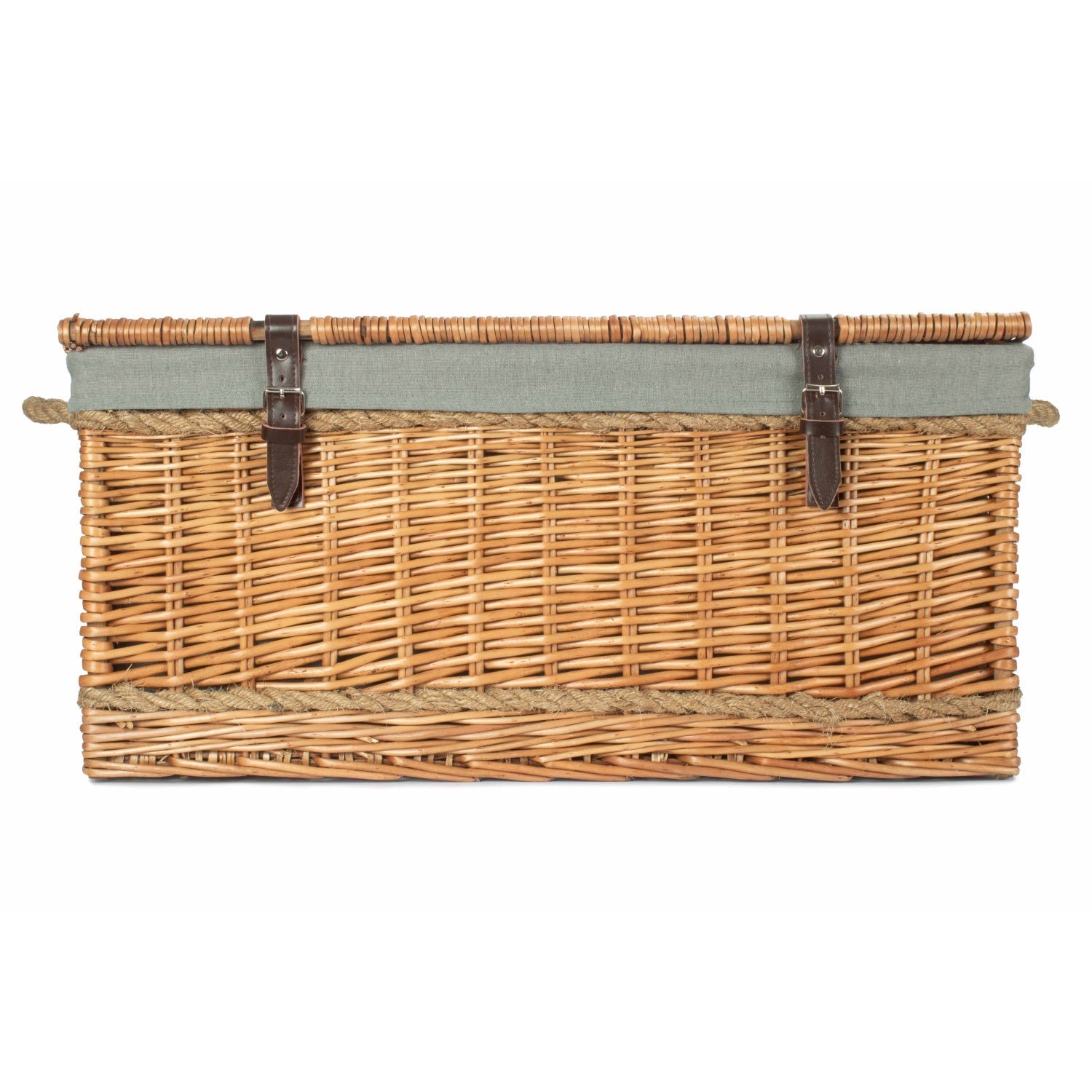 28 Inch Double Steamed Willow Rope Handled Hamper Trunk with Grey Sage Lining - REGN
