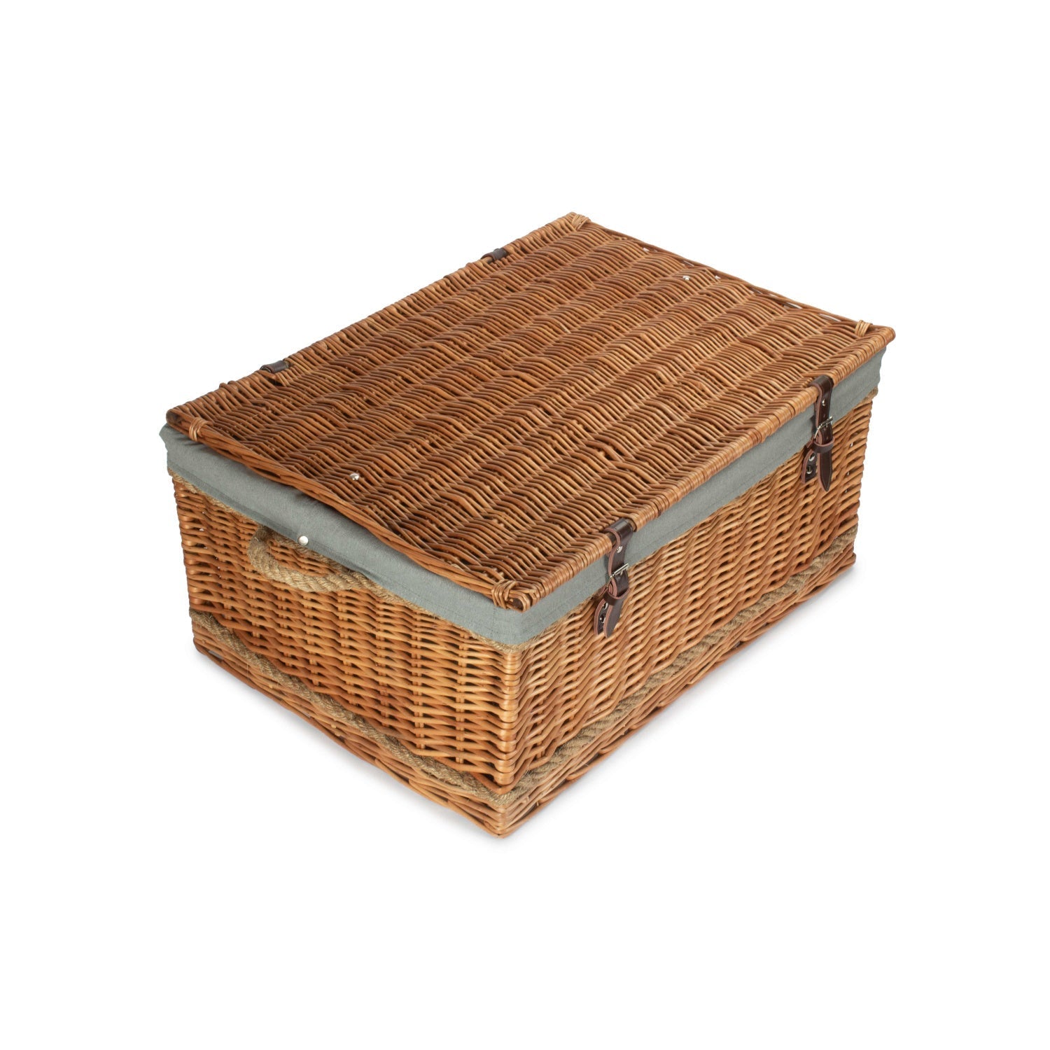 28 Inch Double Steamed Willow Rope Handled Hamper Trunk with Grey Sage Lining - REGN