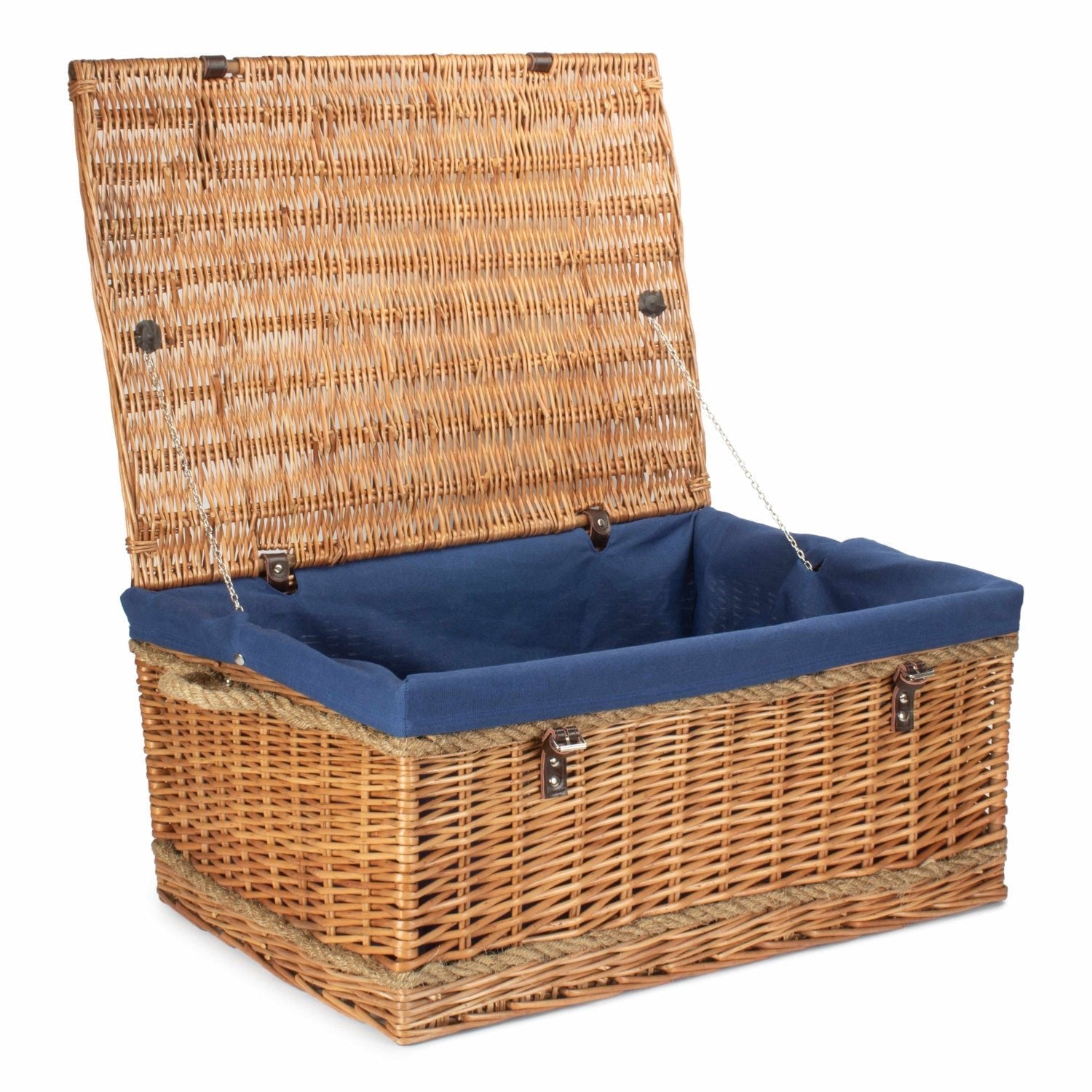 28 Inch Double Steamed Willow Rope Handled Hamper Trunk with Navy Blue Lining - REGN