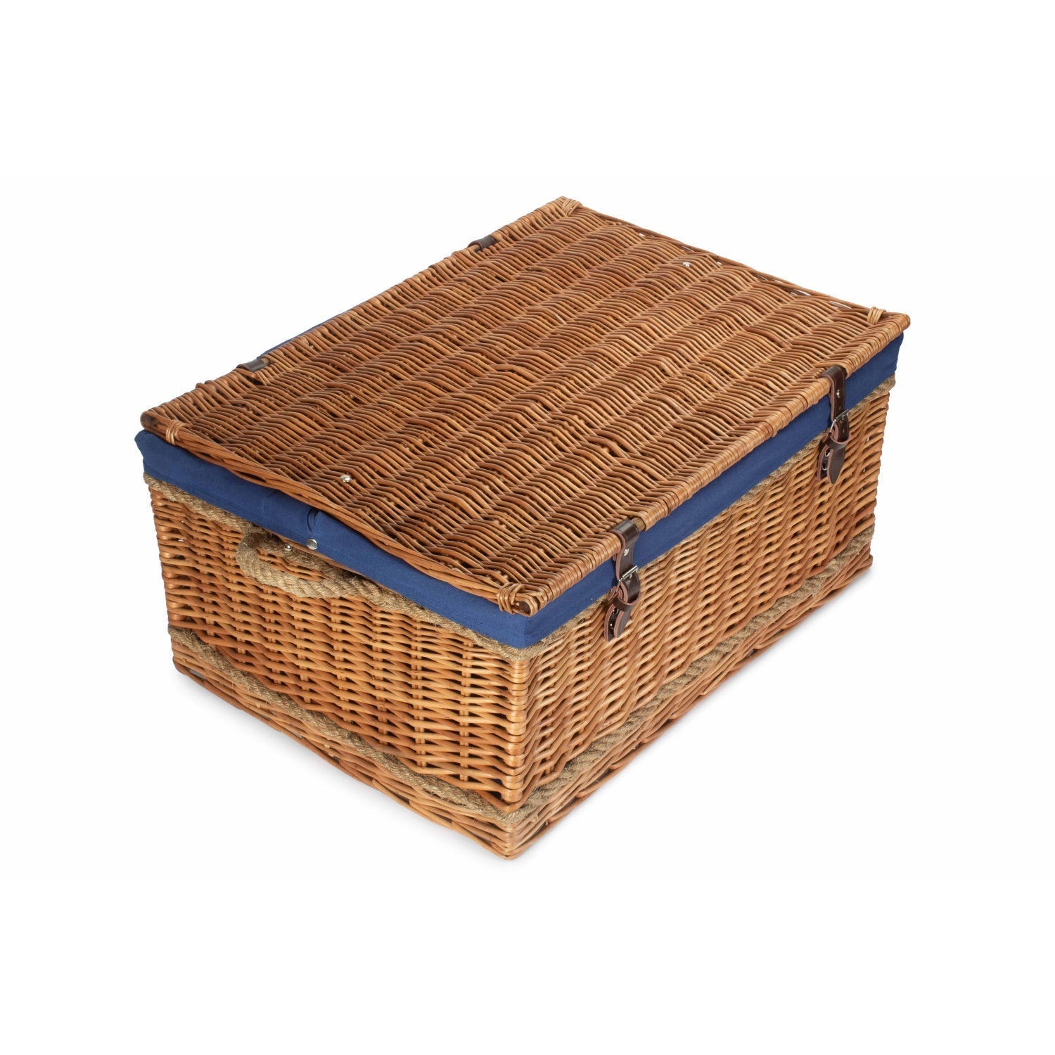 28 Inch Double Steamed Willow Rope Handled Hamper Trunk with Navy Blue Lining - REGN