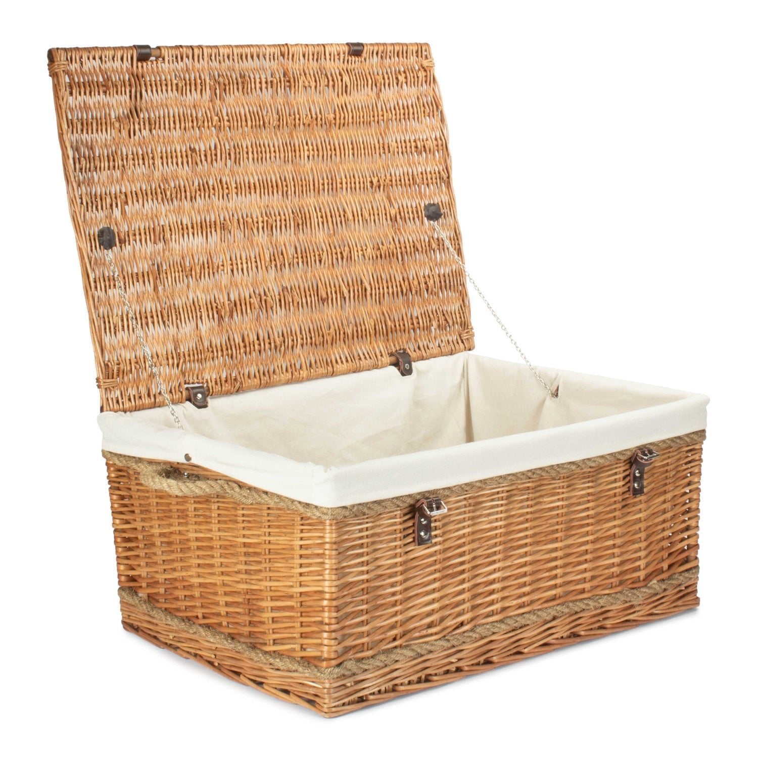28 Inch Double Steamed Willow Rope Handled Hamper Trunk with White Lining - REGN