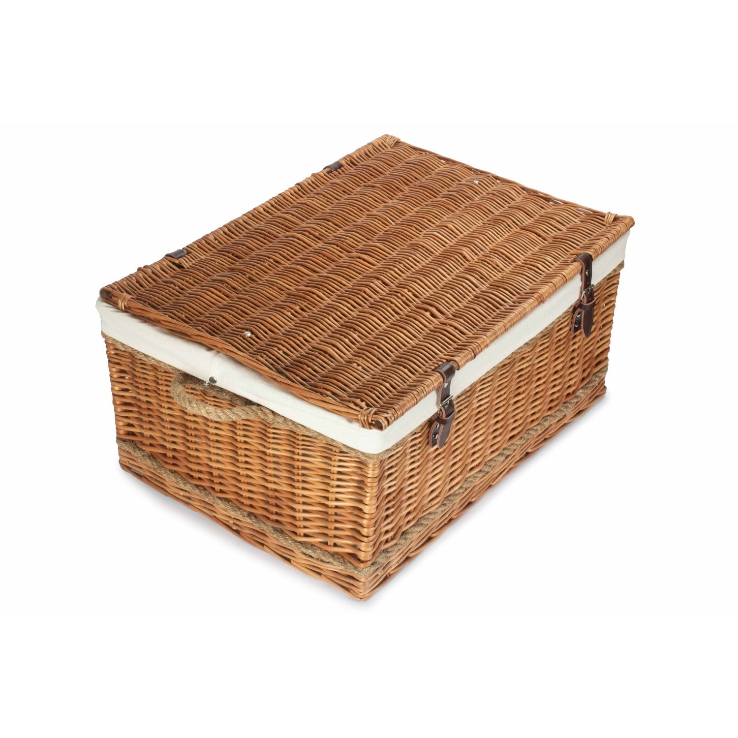 28 Inch Double Steamed Willow Rope Handled Hamper Trunk with White Lining - REGN