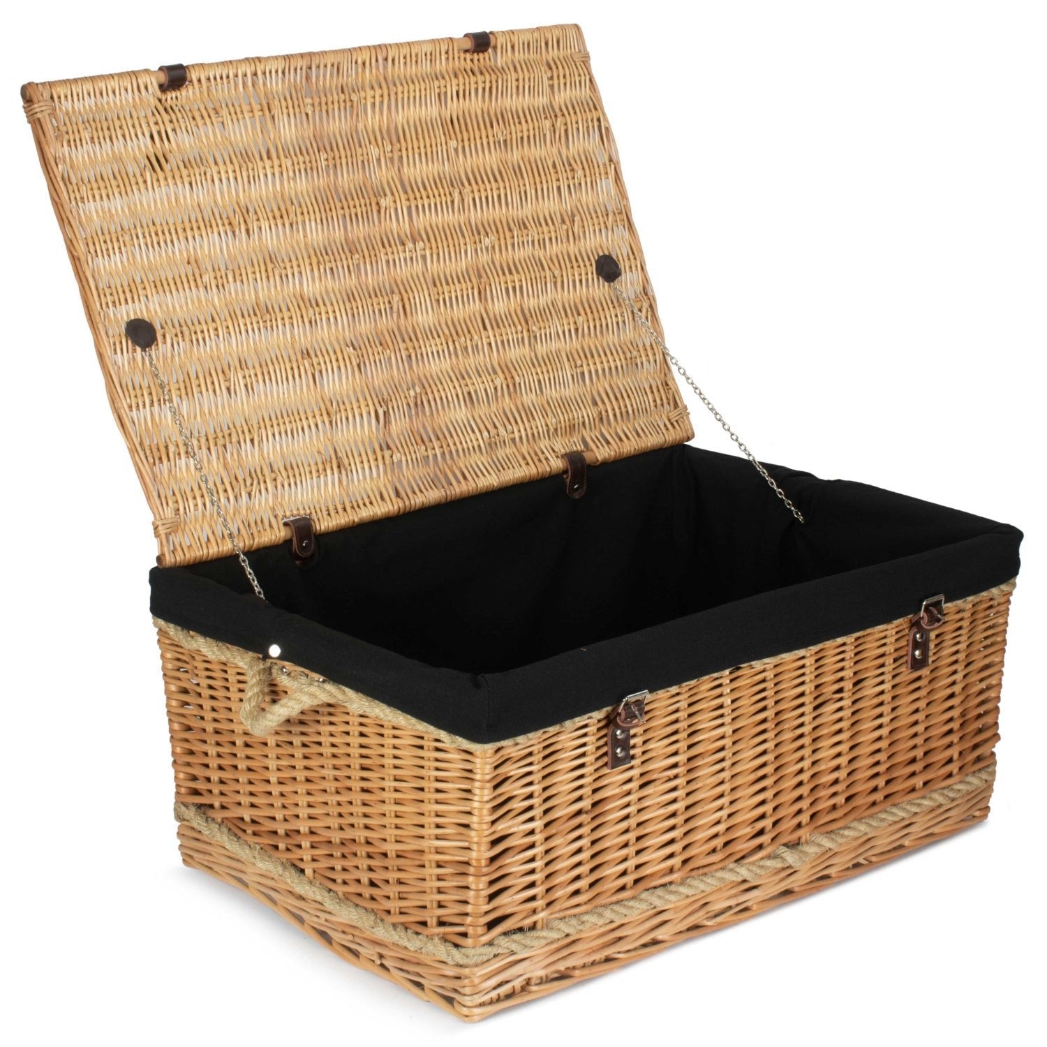 28 Inch Rope Handled Willow Hamper Trunk with Black Lining - REGN