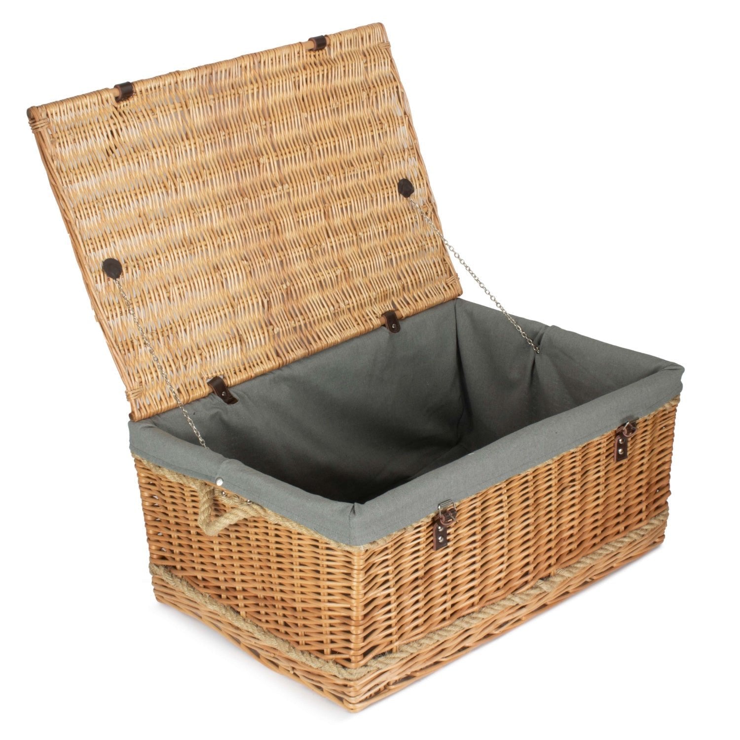 28 Inch Rope Handled Willow Hamper Trunk with Grey Sage Lining - REGN