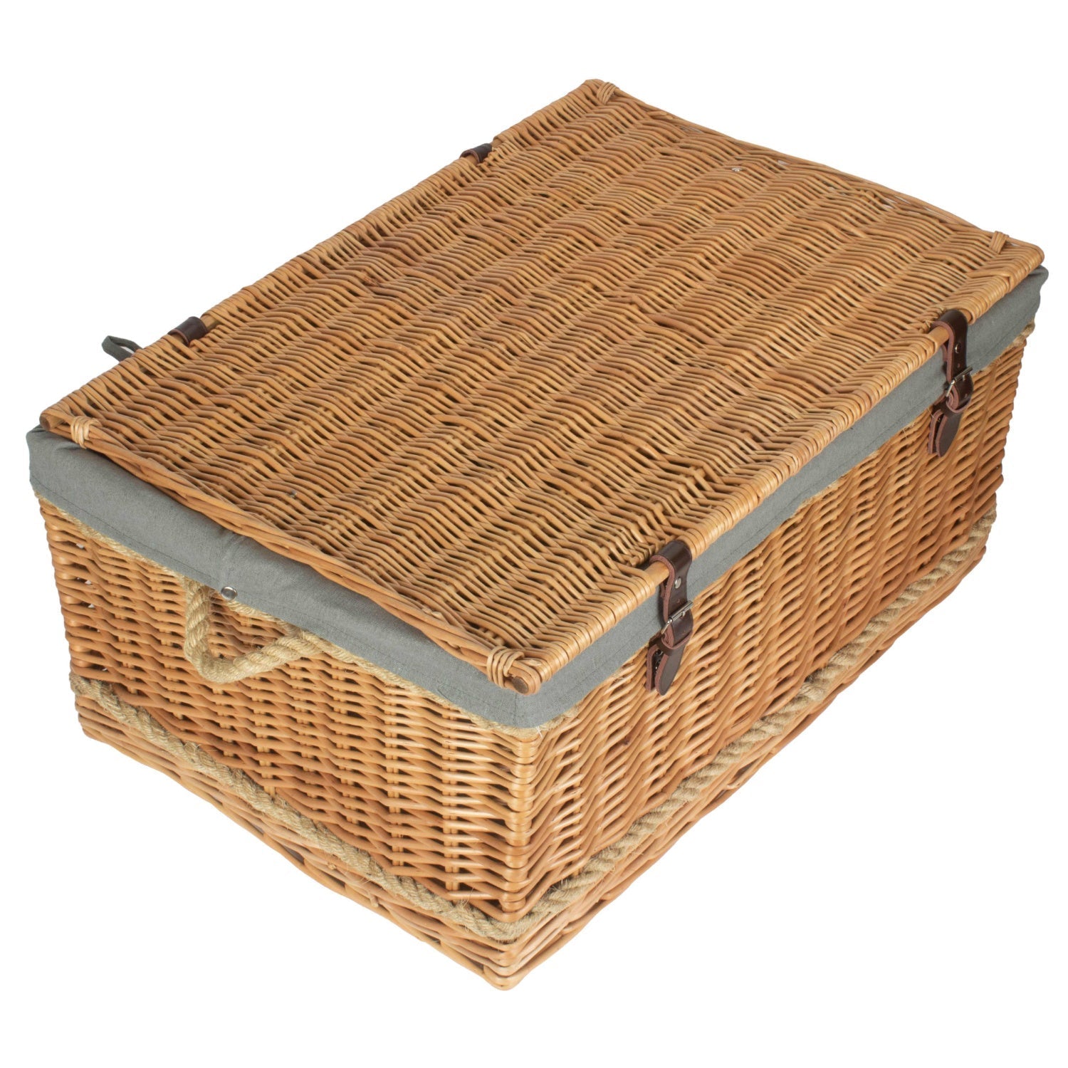 28 Inch Rope Handled Willow Hamper Trunk with Grey Sage Lining - REGN