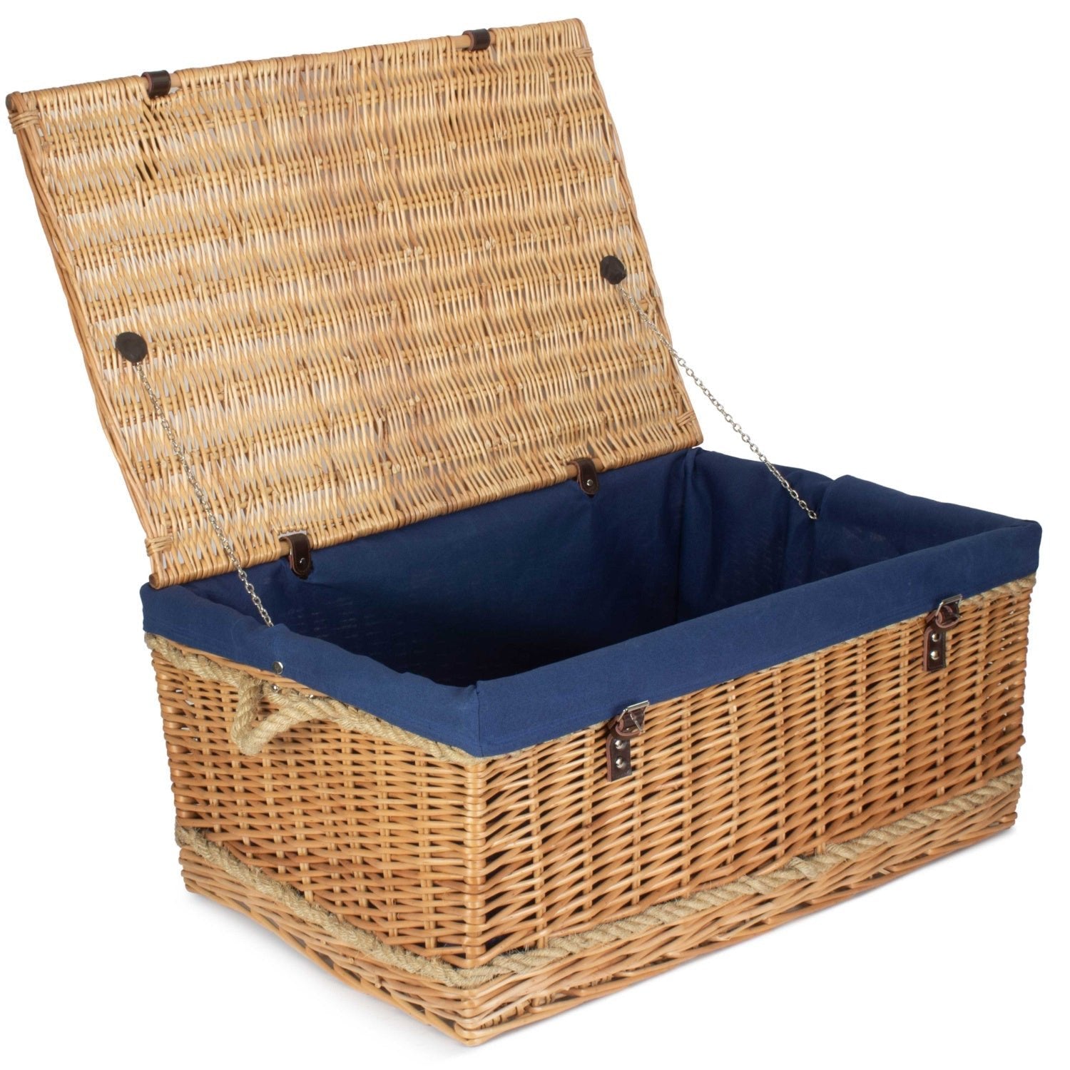 28 Inch Rope Handled Willow Hamper Trunk with Navy Blue Lining - REGN
