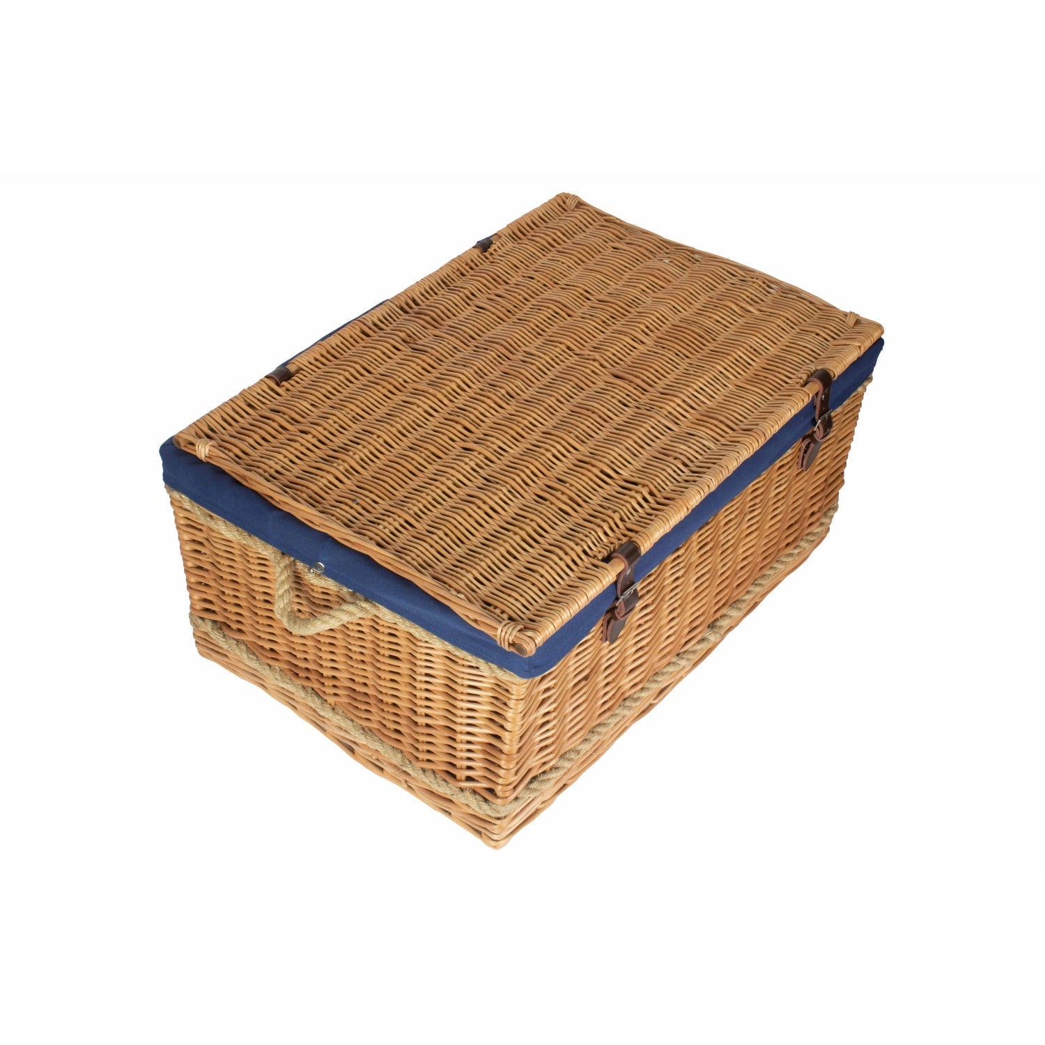 28 Inch Rope Handled Willow Hamper Trunk with Navy Blue Lining - REGN
