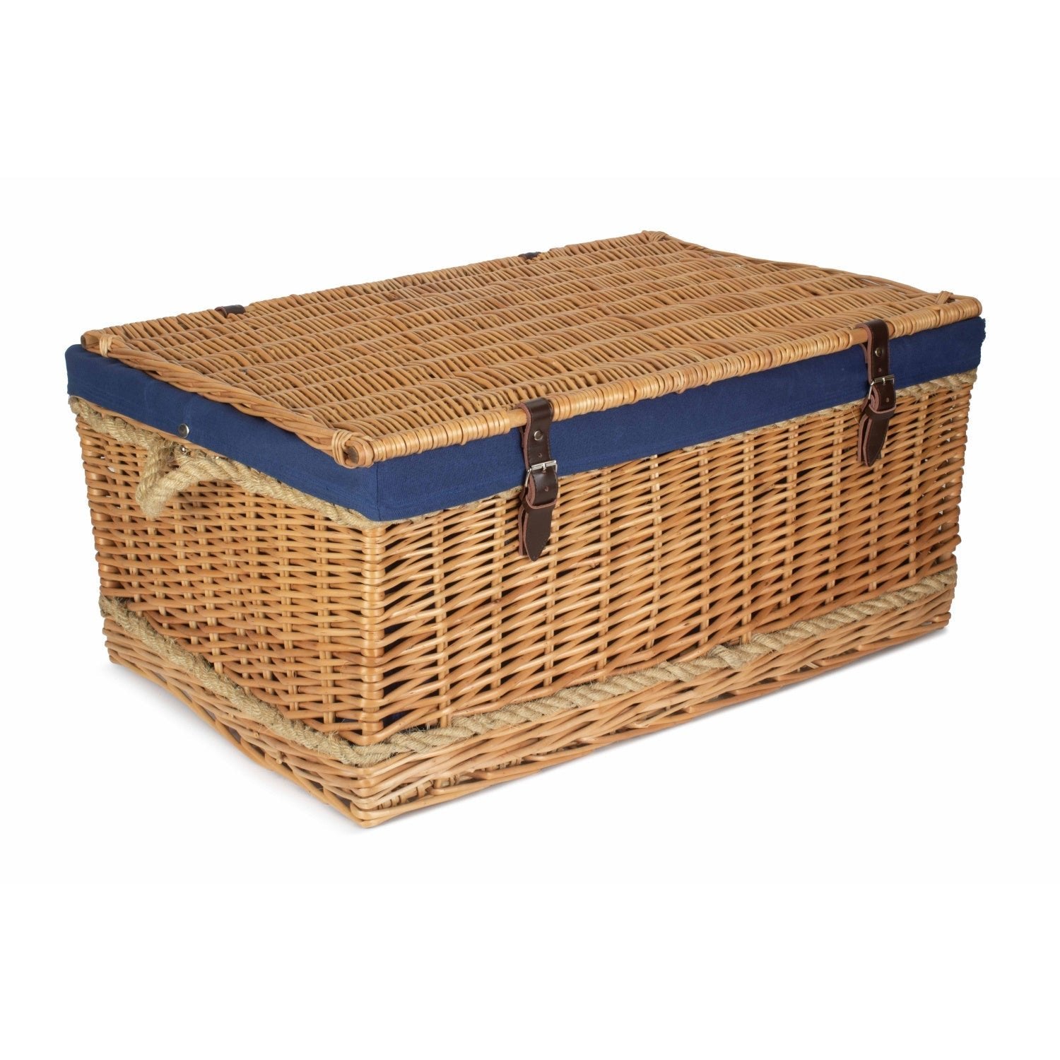28 Inch Rope Handled Willow Hamper Trunk with Navy Blue Lining - REGN
