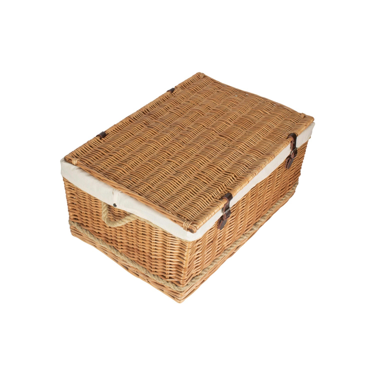 28 Inch Rope Handled Willow Hamper Trunk with White Lining - REGN