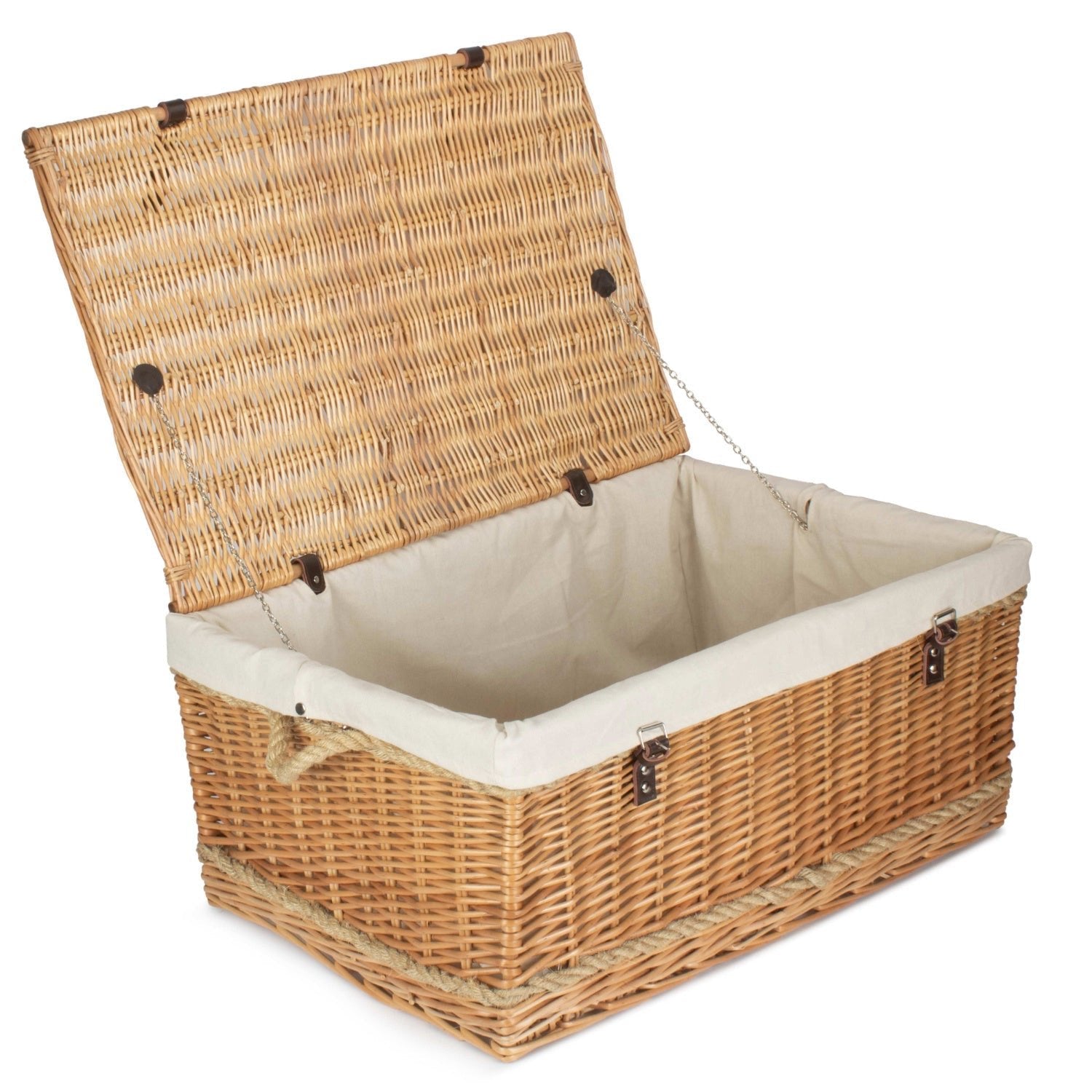 28 Inch Rope Handled Willow Hamper Trunk with White Lining - REGN