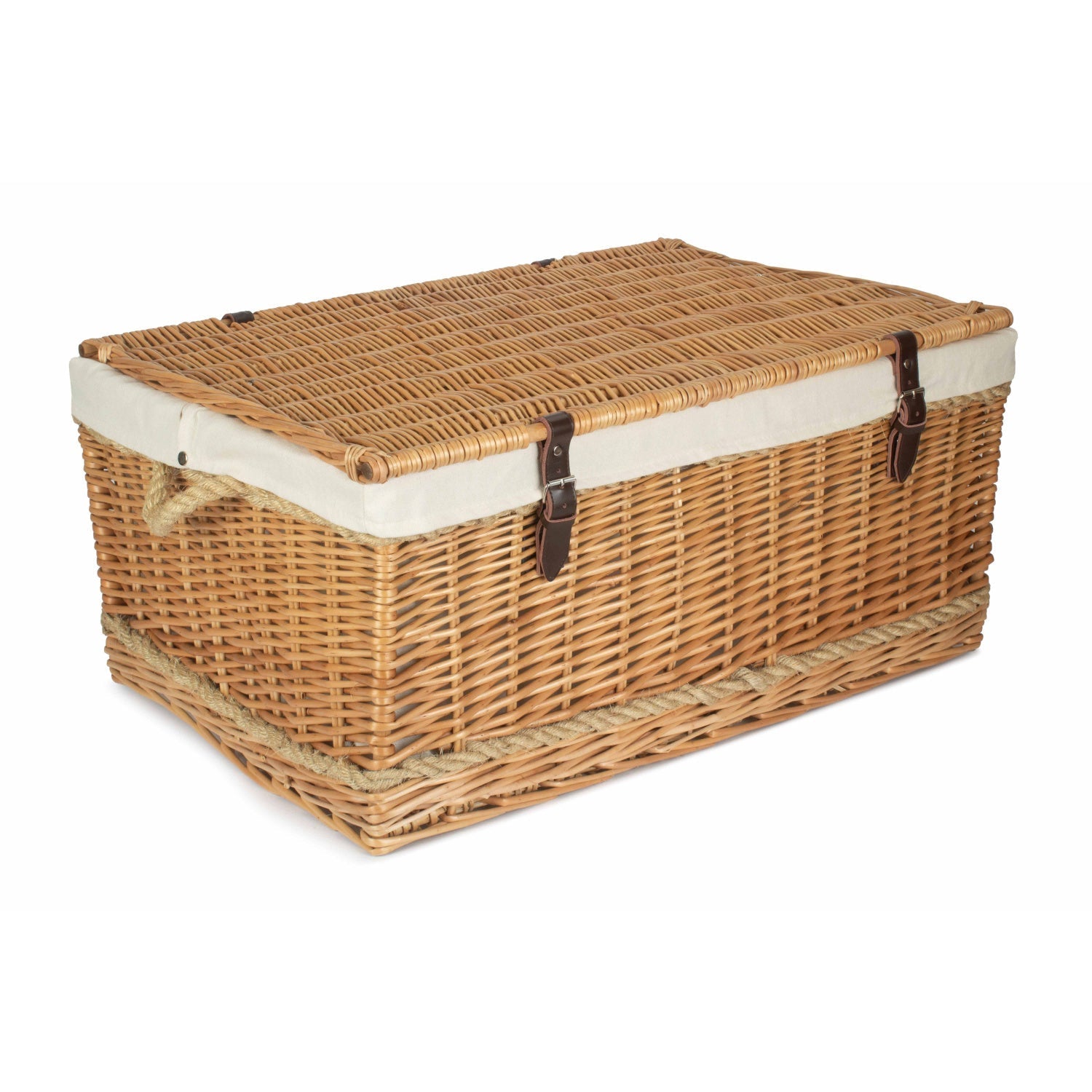 28 Inch Rope Handled Willow Hamper Trunk with White Lining - REGN