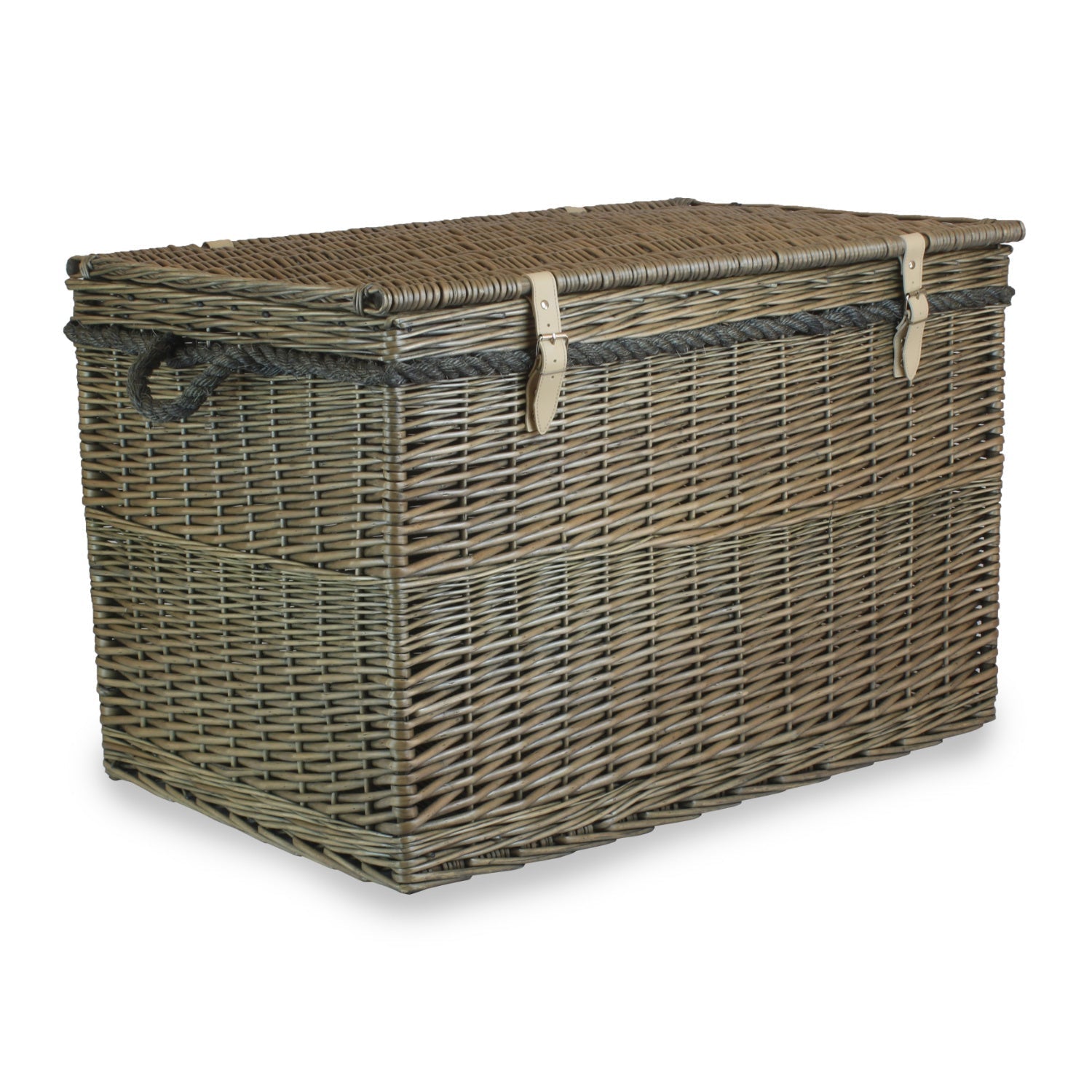 29 Inch Antique Wash Willow Storage Hamper with Rope Handles - REGN