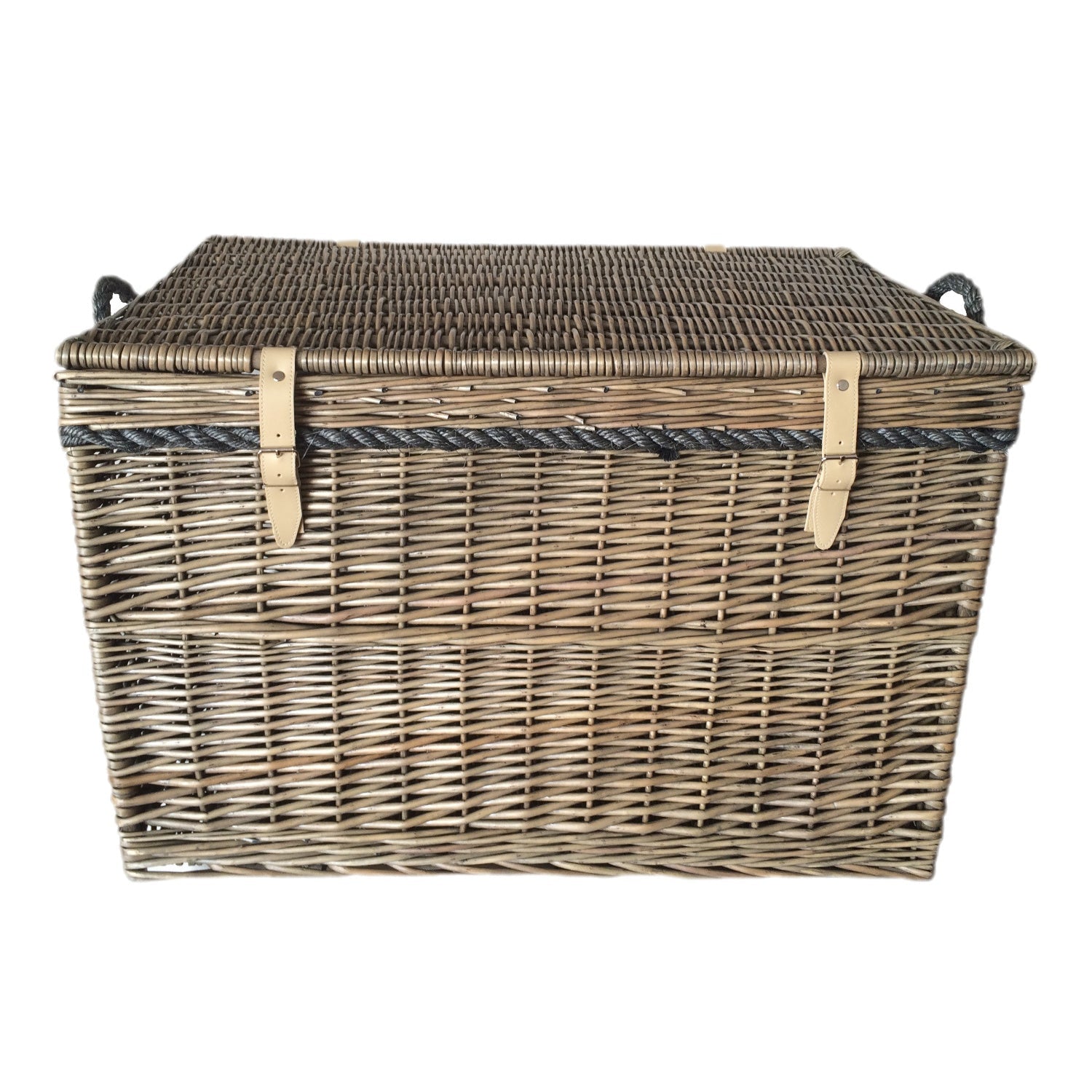 29 Inch Antique Wash Willow Storage Hamper with Rope Handles - REGN