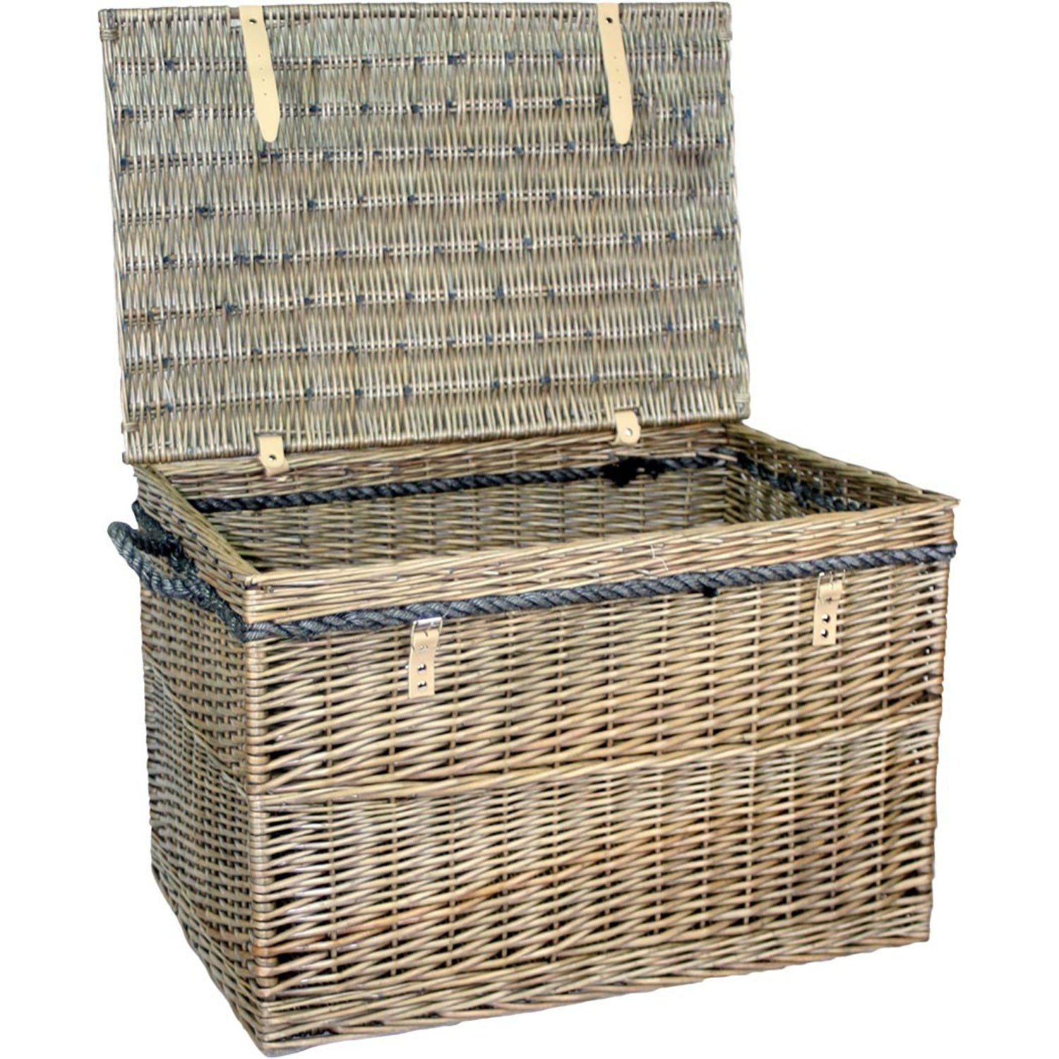 29 Inch Antique Wash Willow Storage Hamper with Rope Handles - REGN