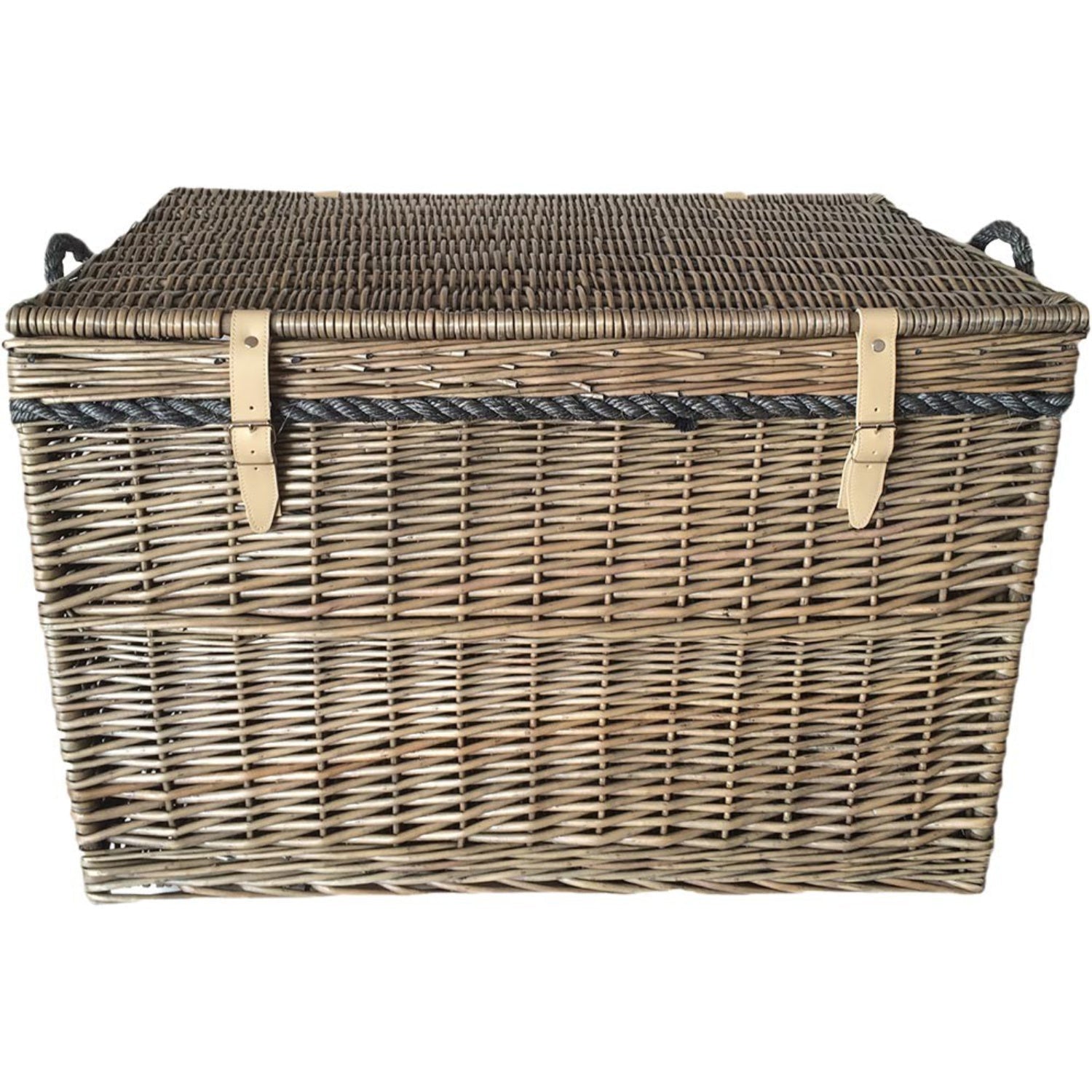 29 Inch Antique Wash Willow Storage Hamper with Rope Handles - REGN