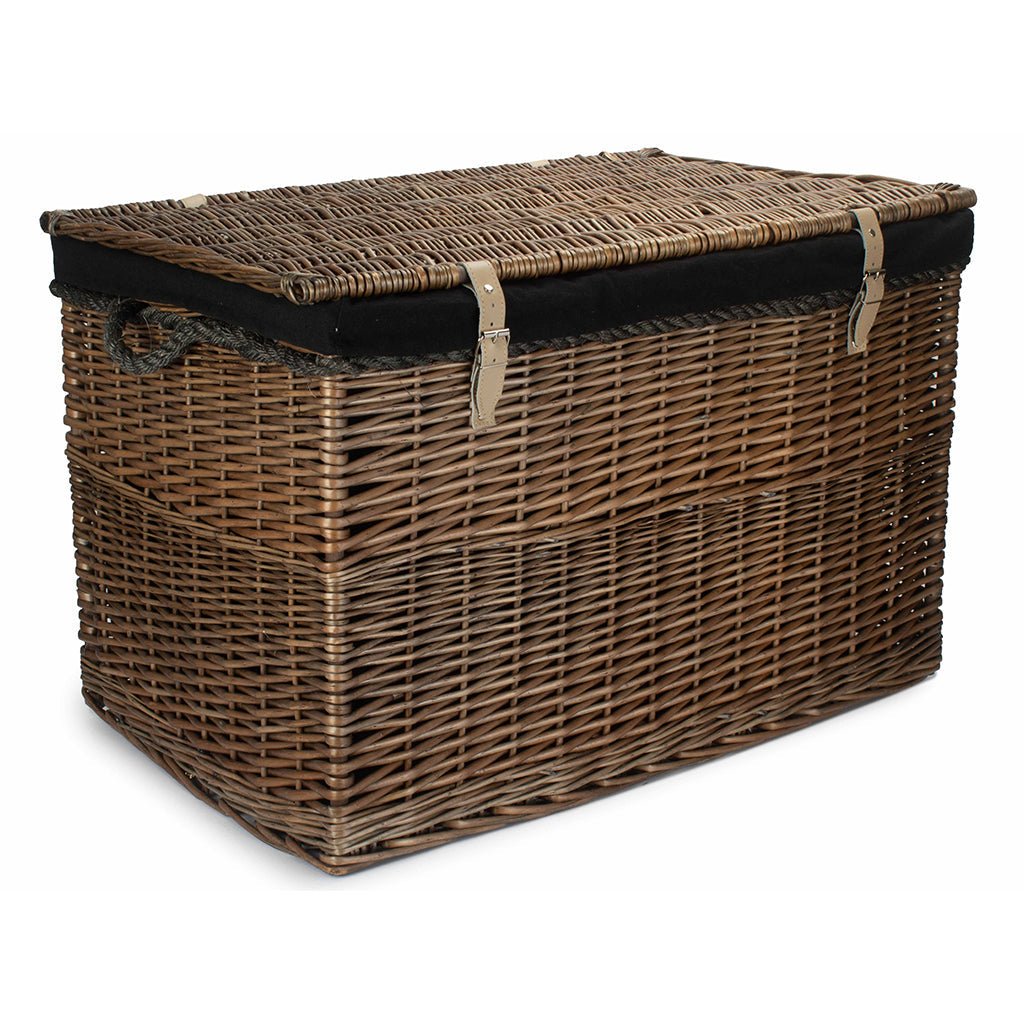 29 Inch Antique Wash Willow Storage Hamper with Rope Handles and Black Lining - REGN