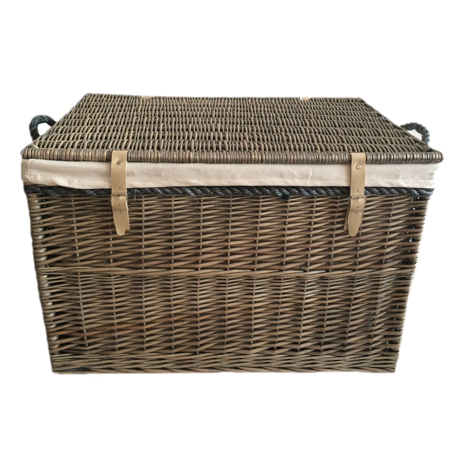 29 Inch Antique Wash Willow Storage Hamper with Rope Handles and White Lining - REGN
