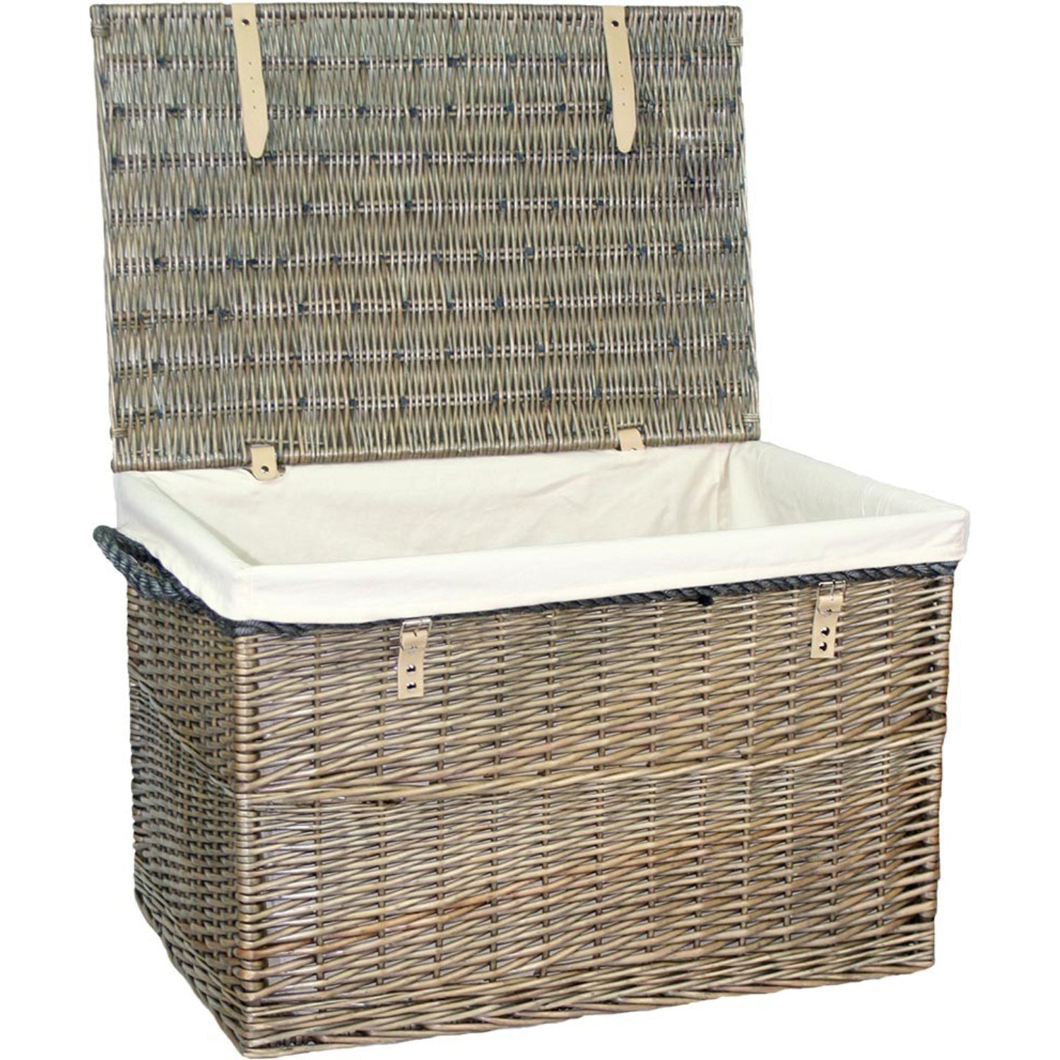 29 Inch Antique Wash Willow Storage Hamper with Rope Handles and White Lining - REGN