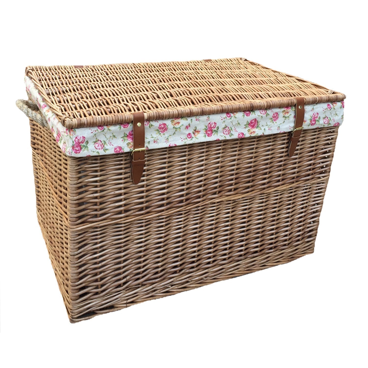 29 Inch Light Steamed Willow Storage Hamper with Garden Rose Lining - REGN