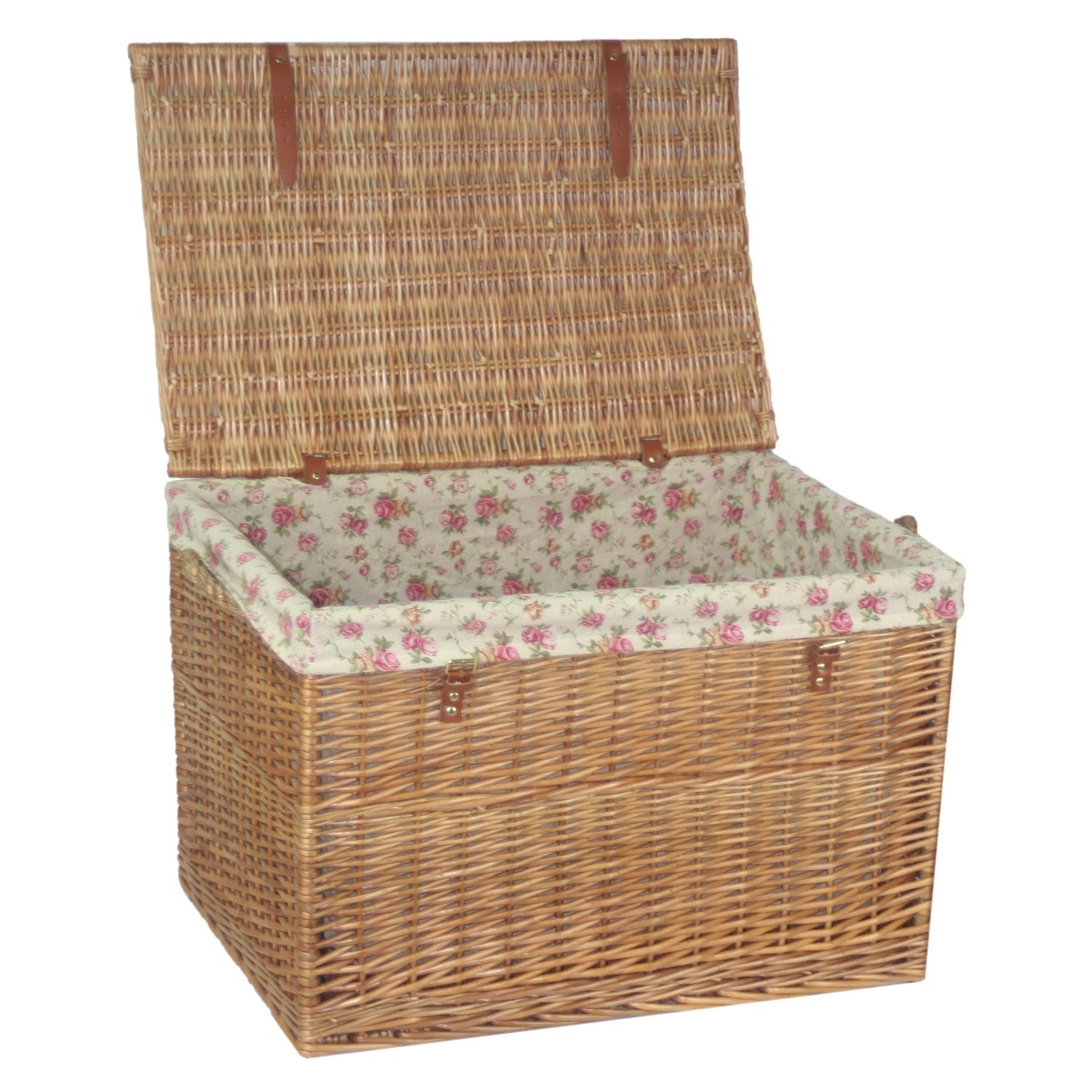 29 Inch Light Steamed Willow Storage Hamper with Garden Rose Lining - REGN
