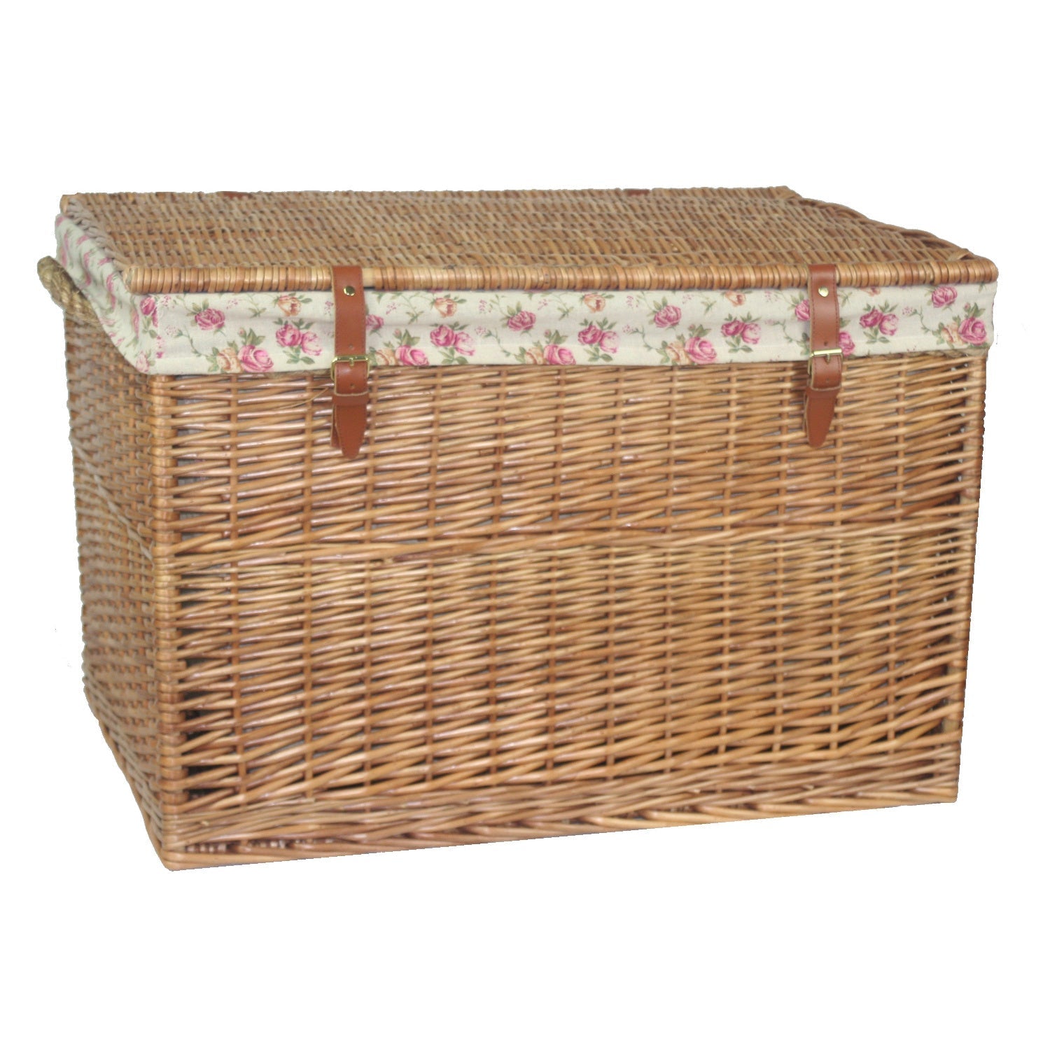 29 Inch Light Steamed Willow Storage Hamper with Garden Rose Lining - REGN