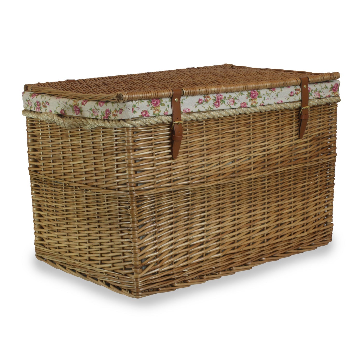 29 Inch Light Steamed Willow Storage Hamper with Garden Rose Lining - REGN