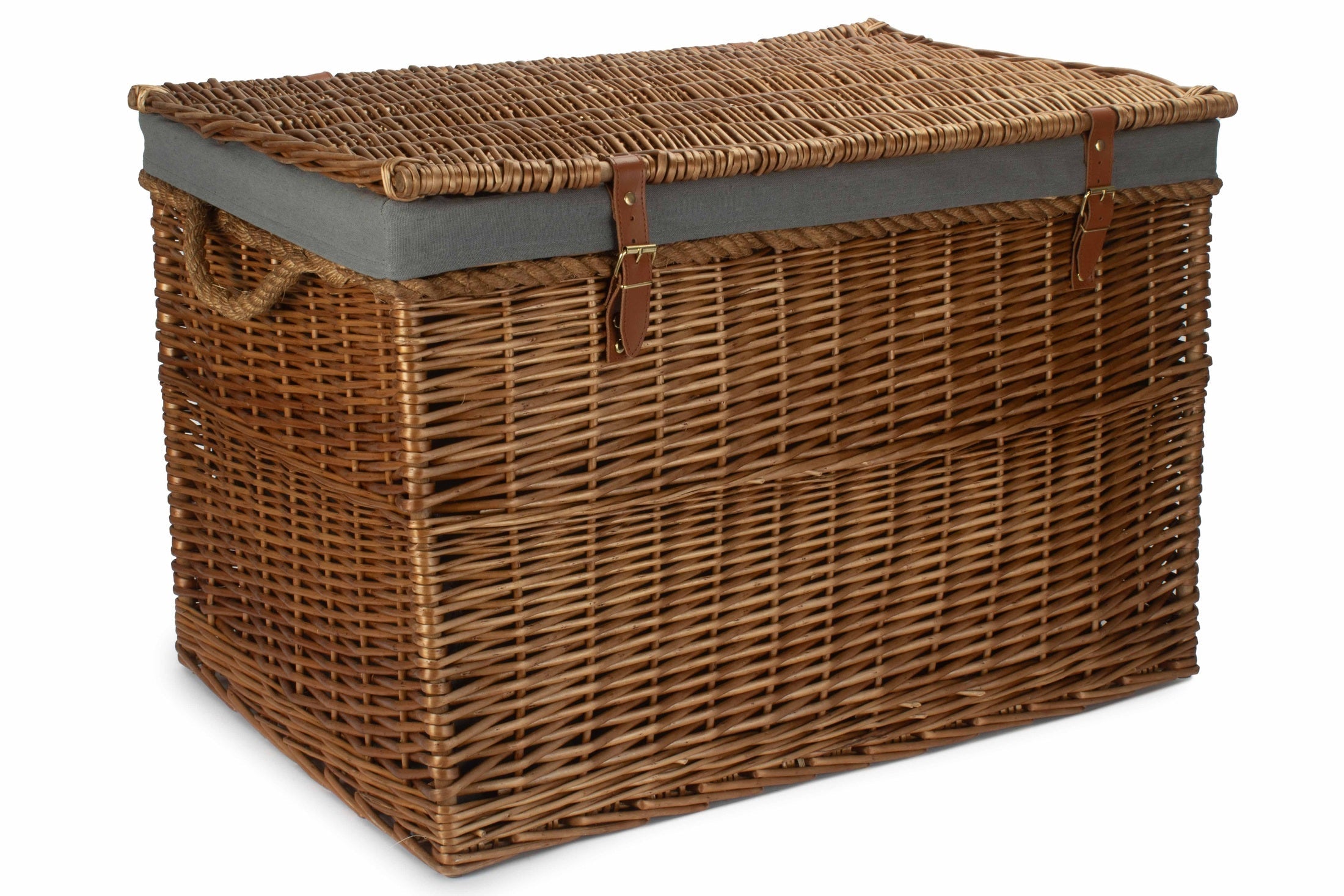 29 Inch Light Steamed Willow Storage Hamper with Grey Sage Lining - REGN