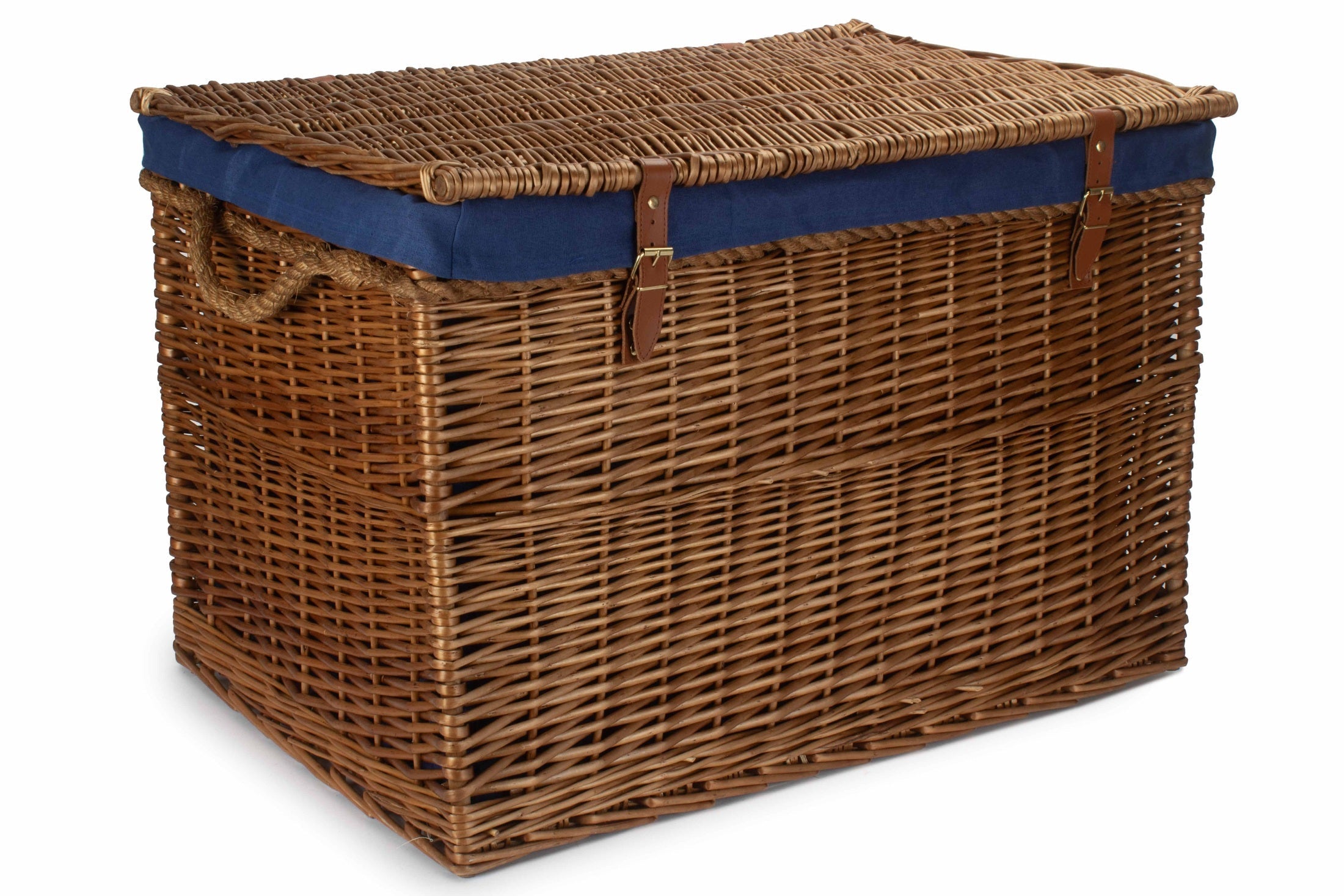 29 Inch Light Steamed Willow Storage Hamper with Navy Blue Lining - REGN
