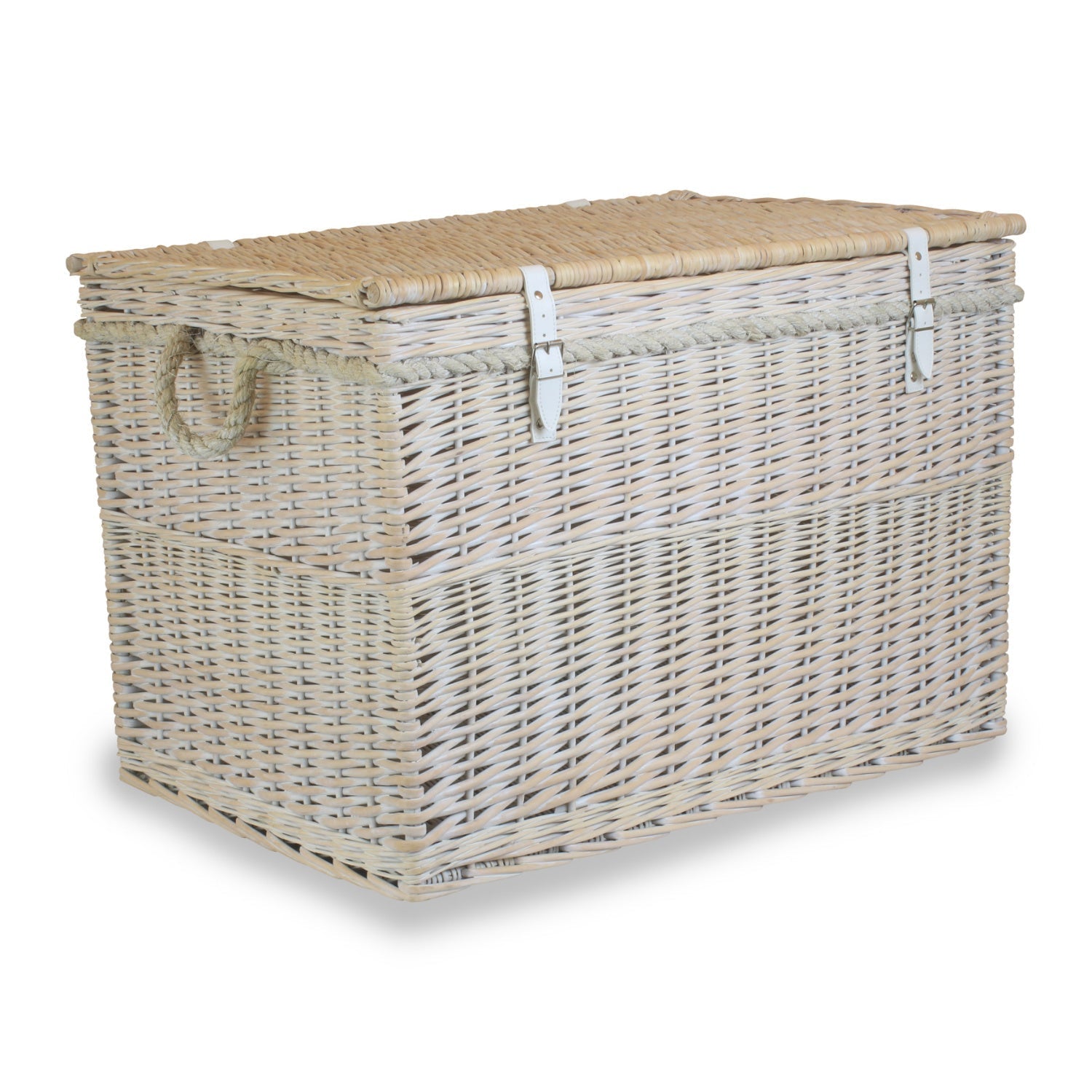 29 Inch White Wash Willow Storage Hamper with Rope Handles - REGN