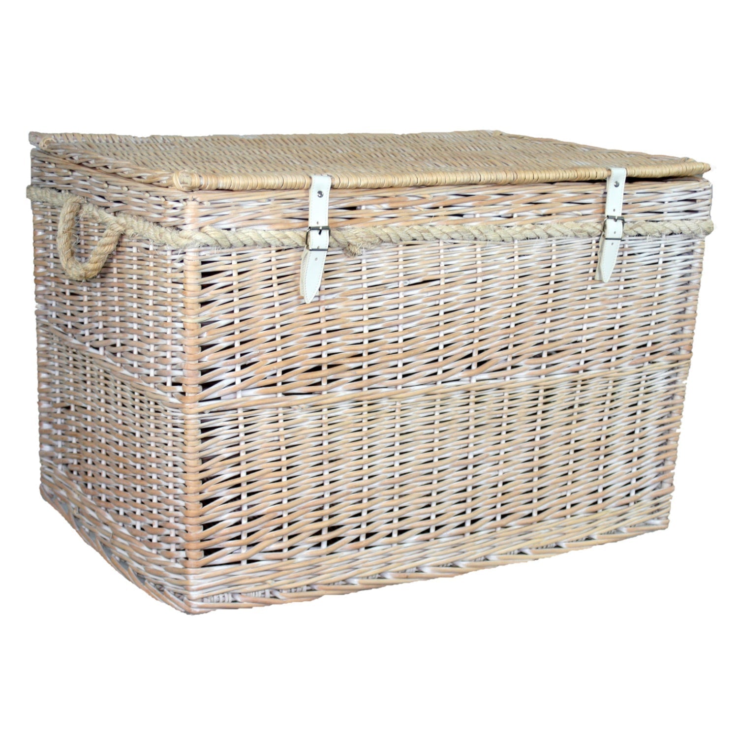 29 Inch White Wash Willow Storage Hamper with Rope Handles - REGN