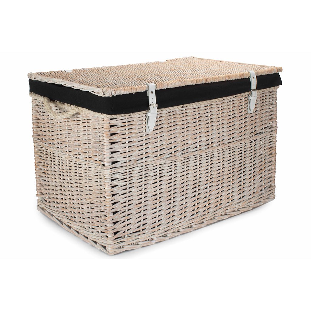 29 Inch White Wash Willow Storage Hamper with Rope Handles and Black Lining - REGN