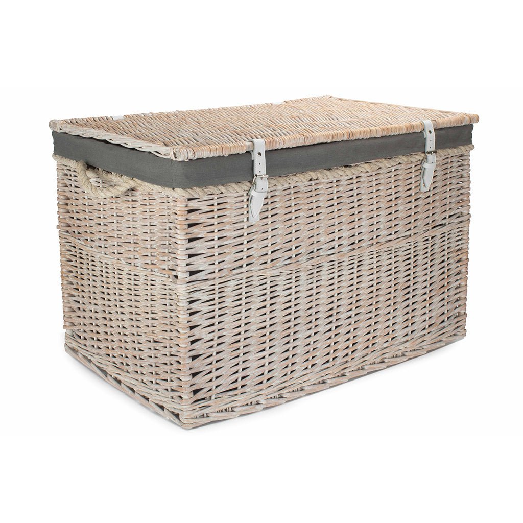 29 Inch White Wash Willow Storage Hamper with Rope Handles and Grey Sage Lining - REGN