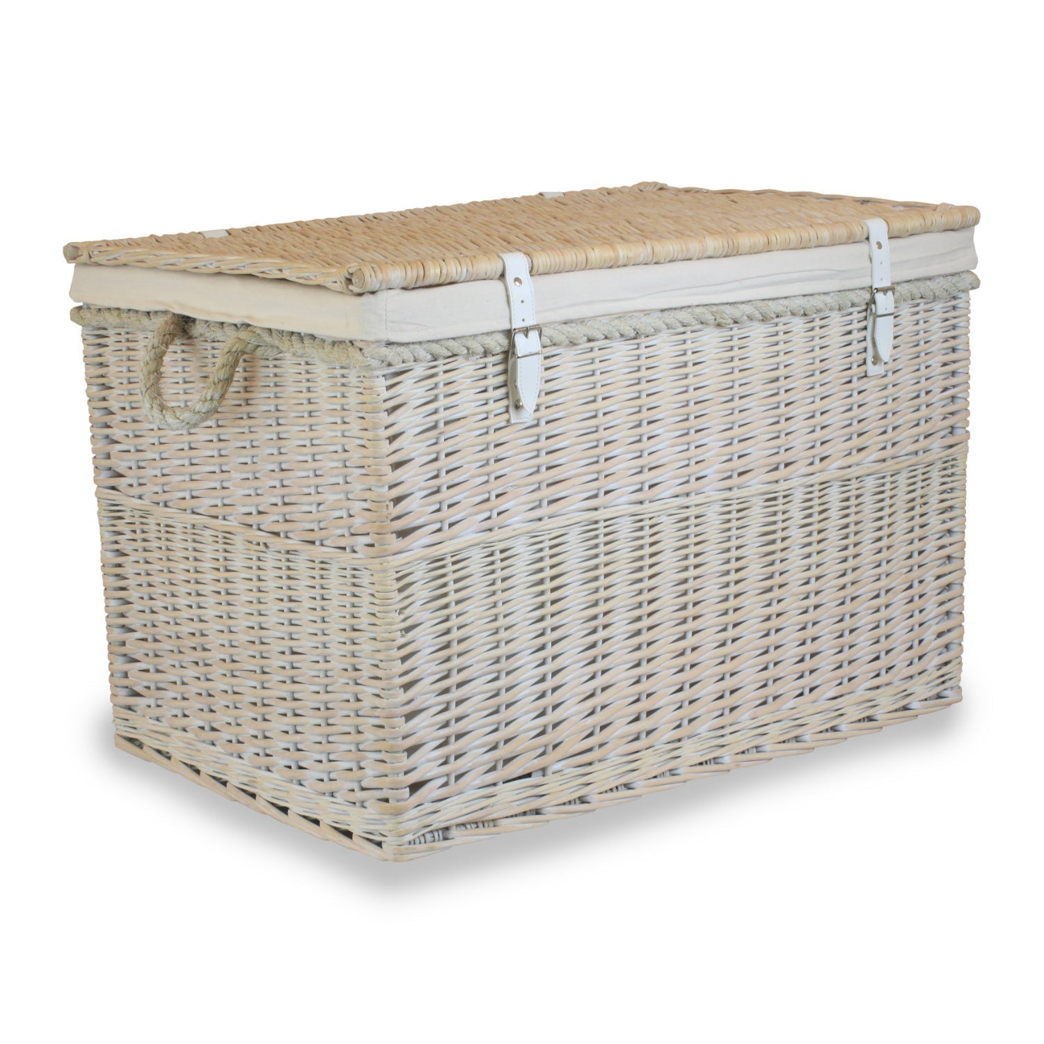 29 Inch White Wash Willow Storage Hamper with Rope Handles and White Lining - REGN
