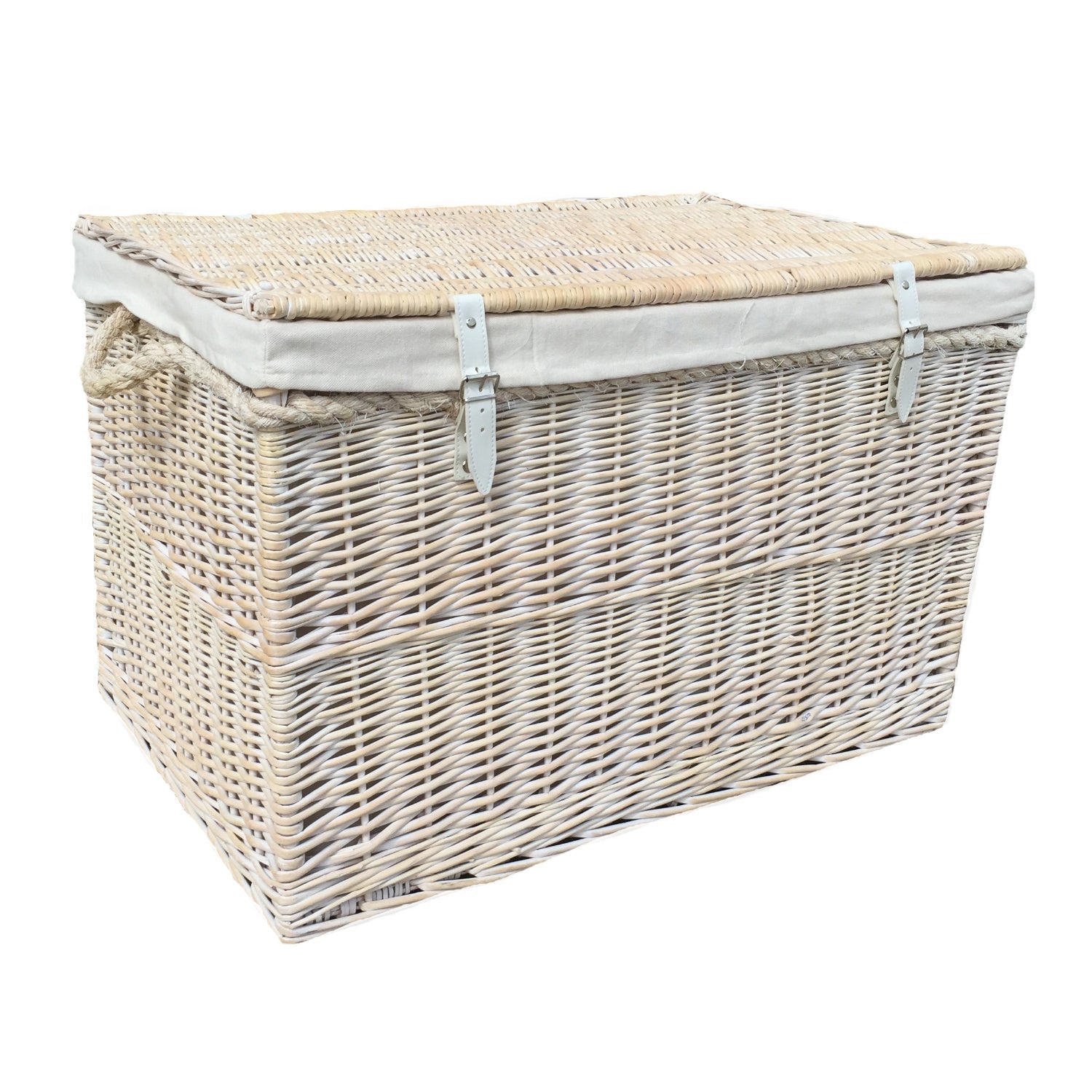 29 Inch White Wash Willow Storage Hamper with Rope Handles and White Lining - REGN
