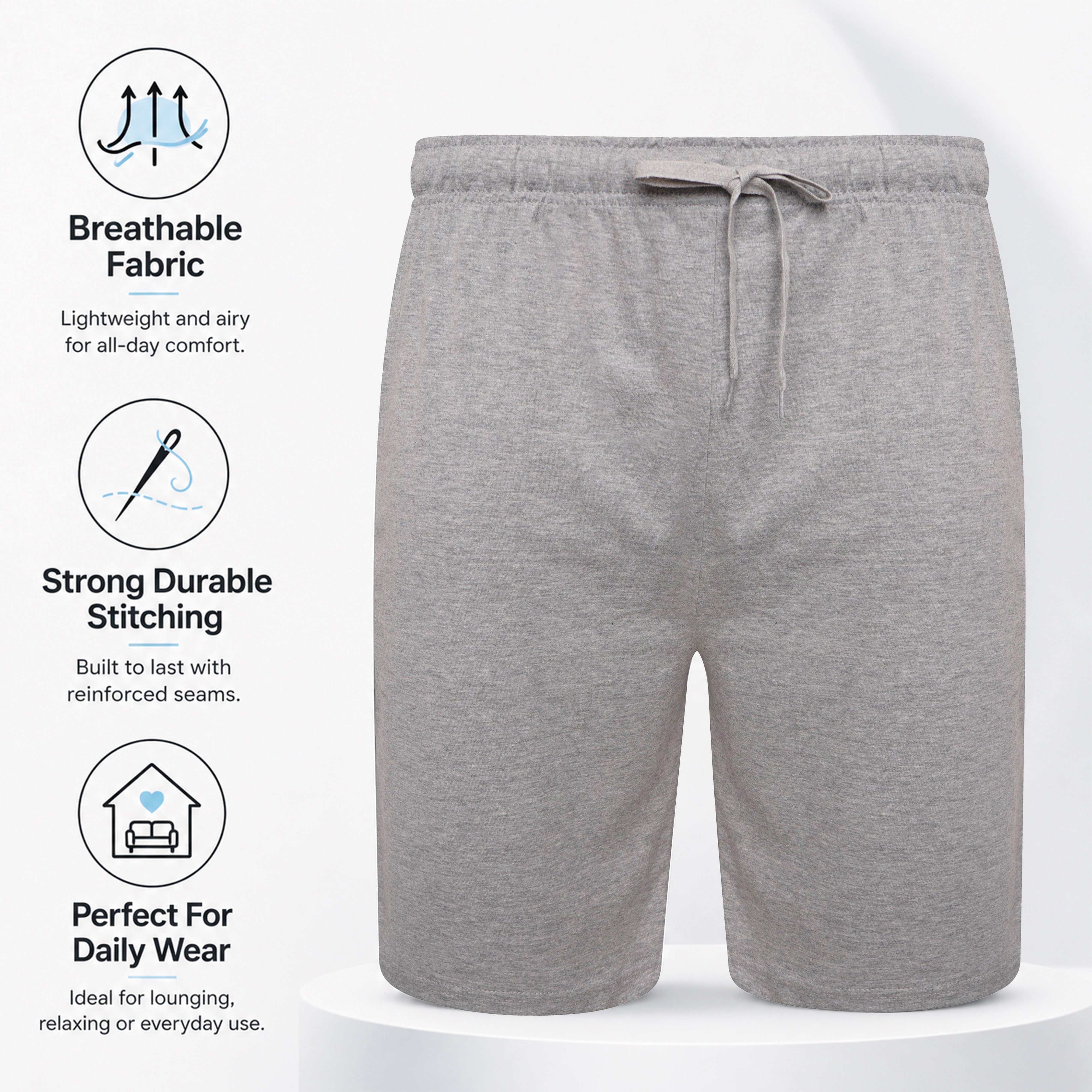 Sock Stack Men's Cotton Lounge Shorts Stretchable 2 Pack Black Navy Grey Durable