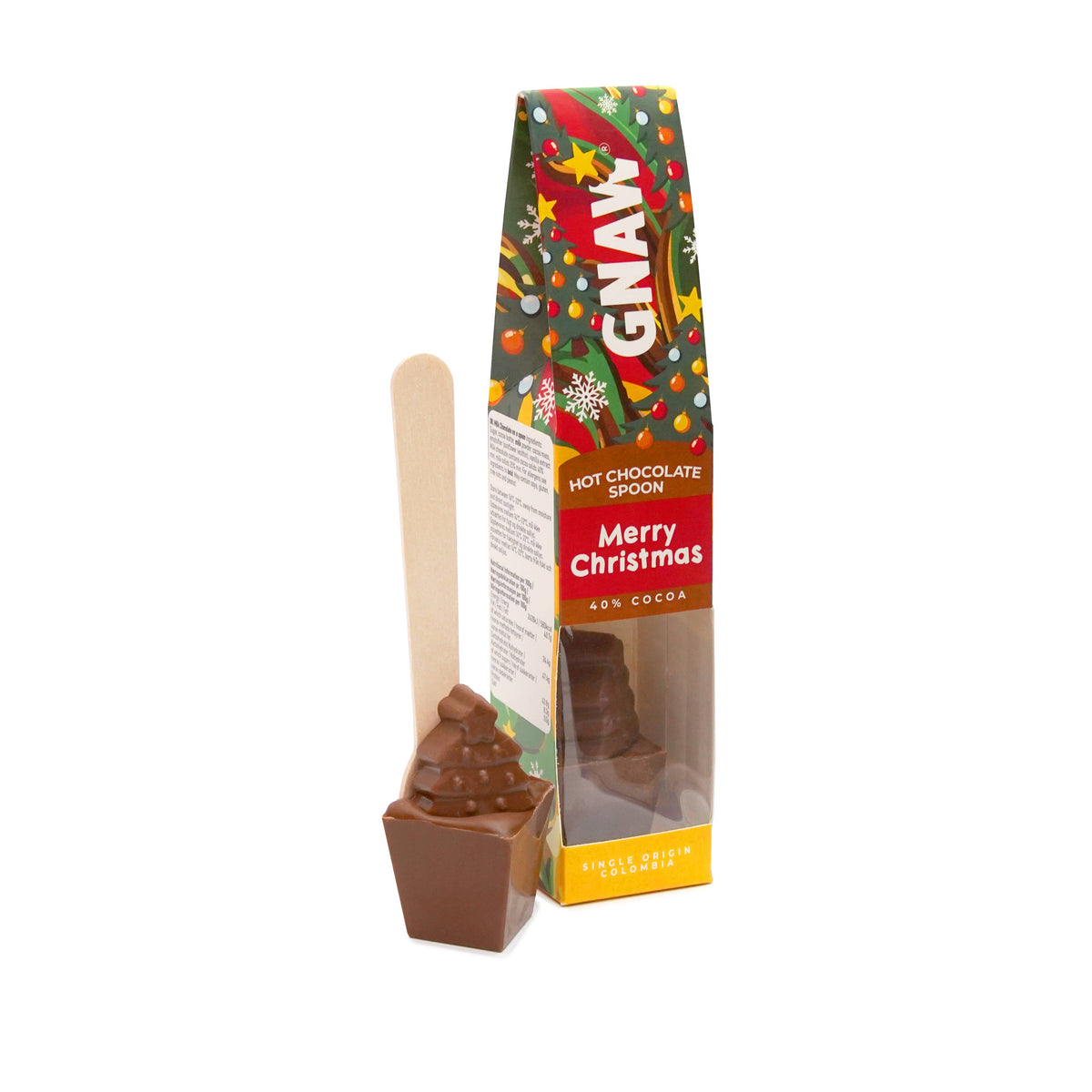 GNAW Merry Christmas Tree Hot Chocolate Spoon | 40% Colombian Milk Chocolate